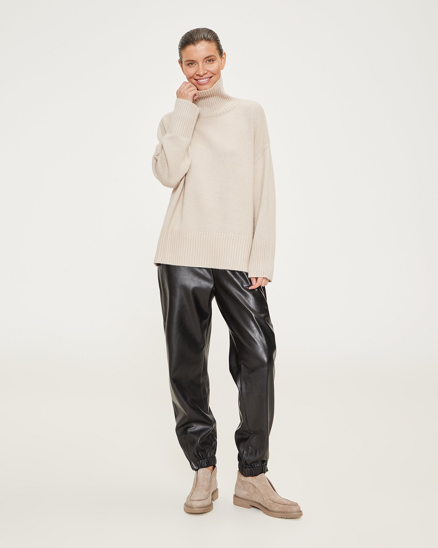 Beige high-neck jumper