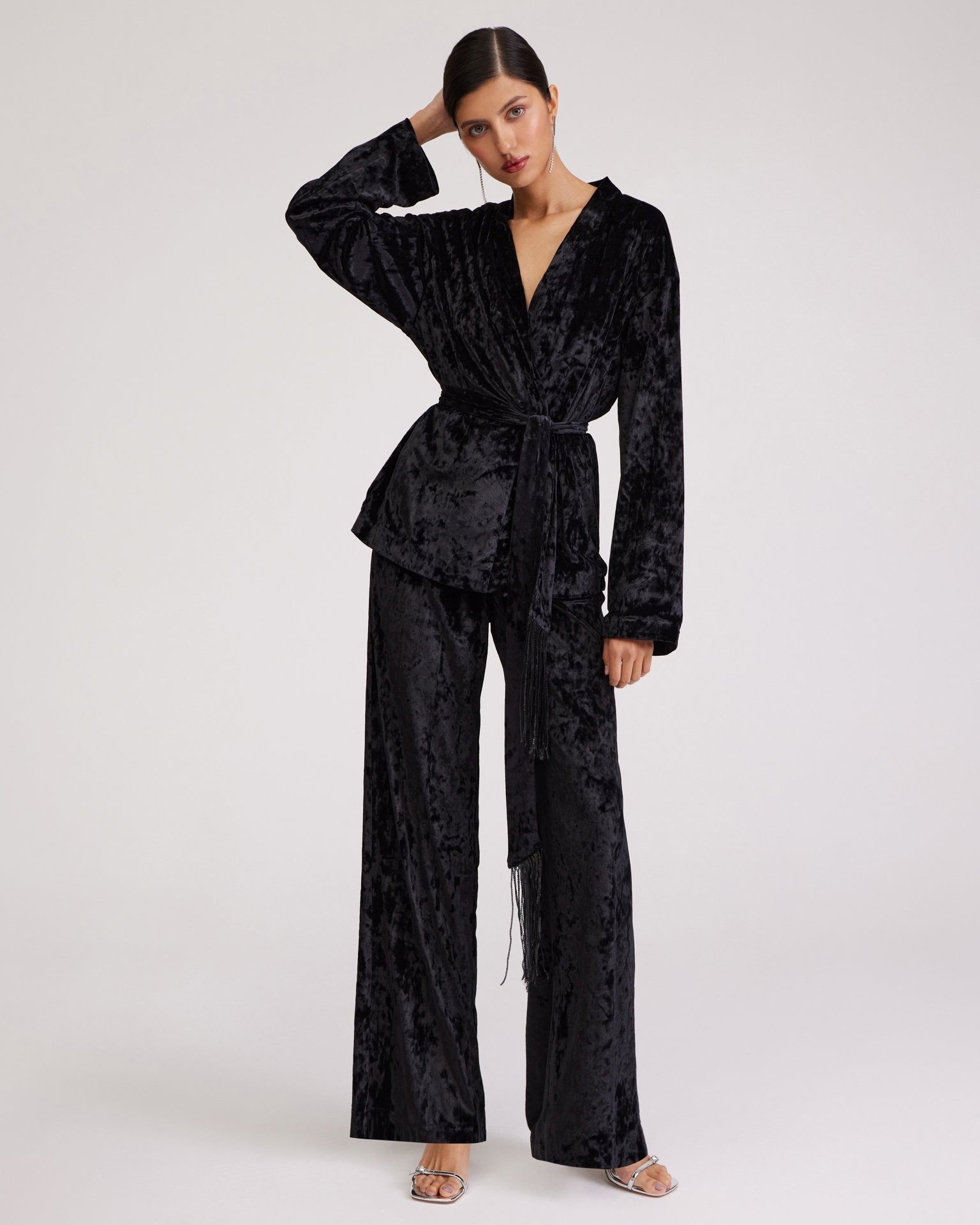 Black velvet trousers