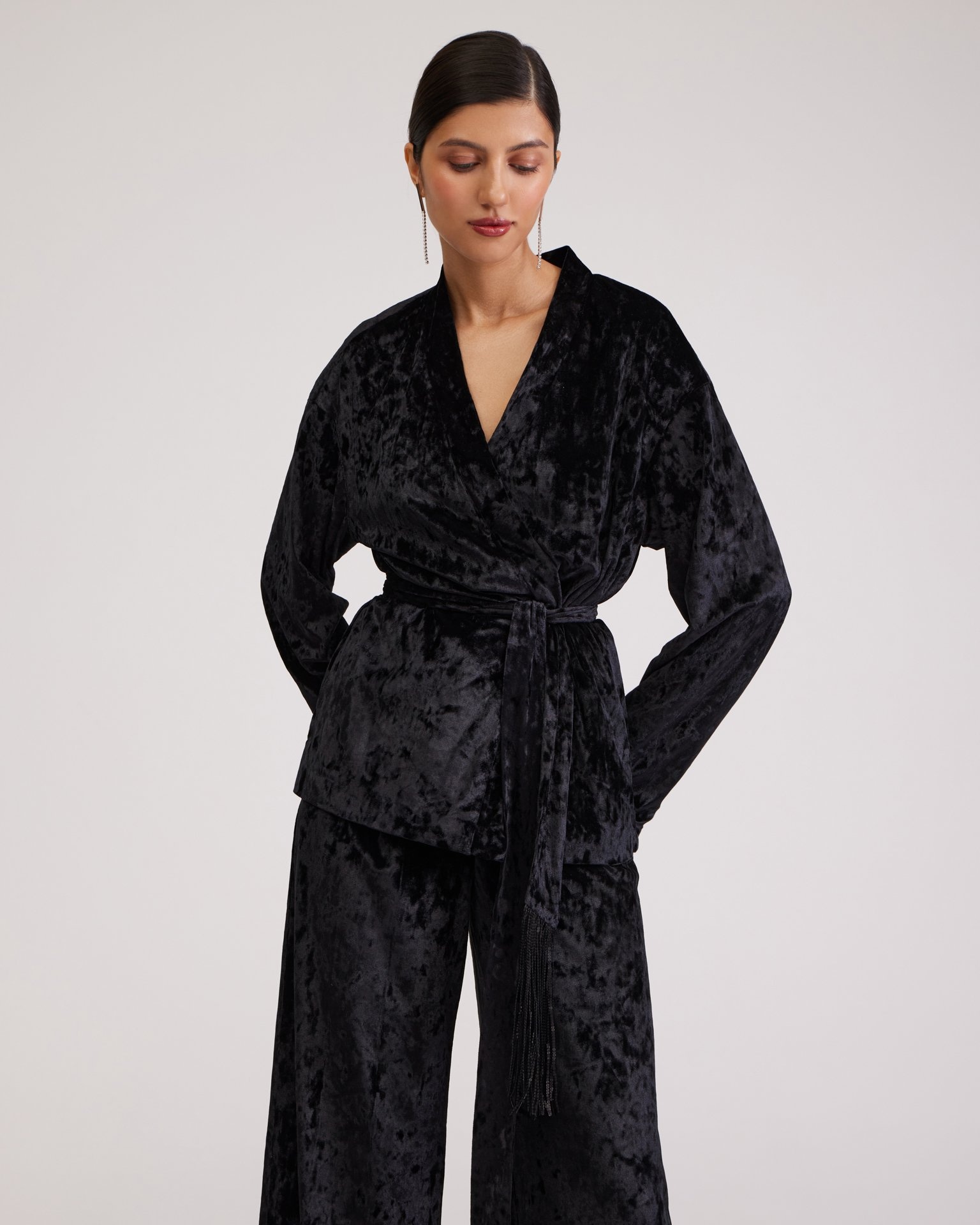 Black velvet trousers