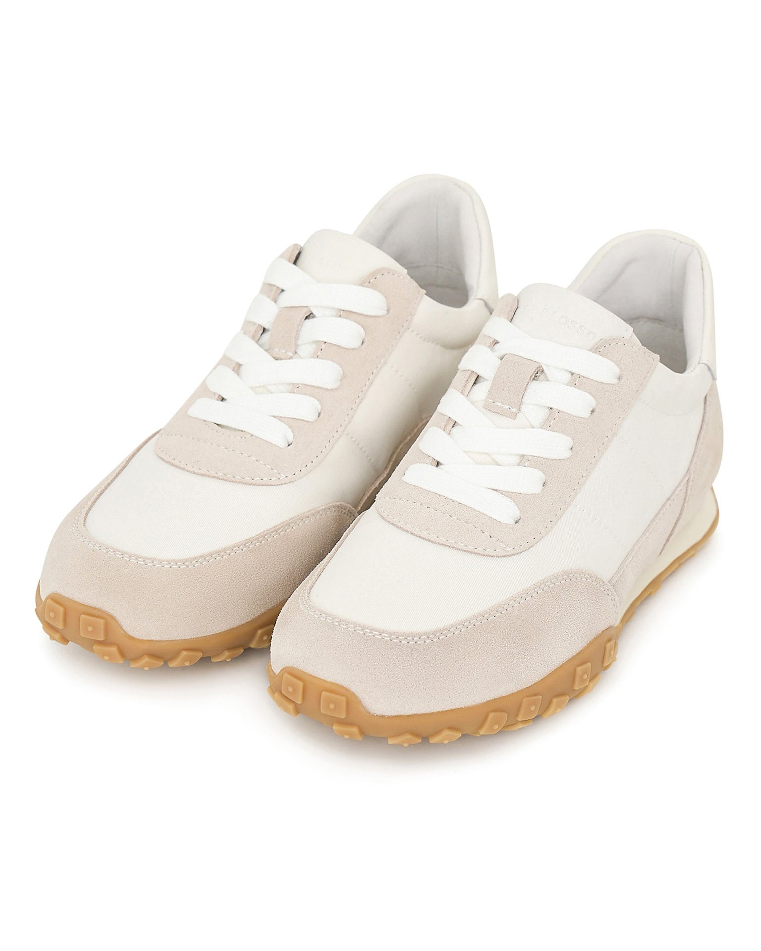 White trainers with beige inserts