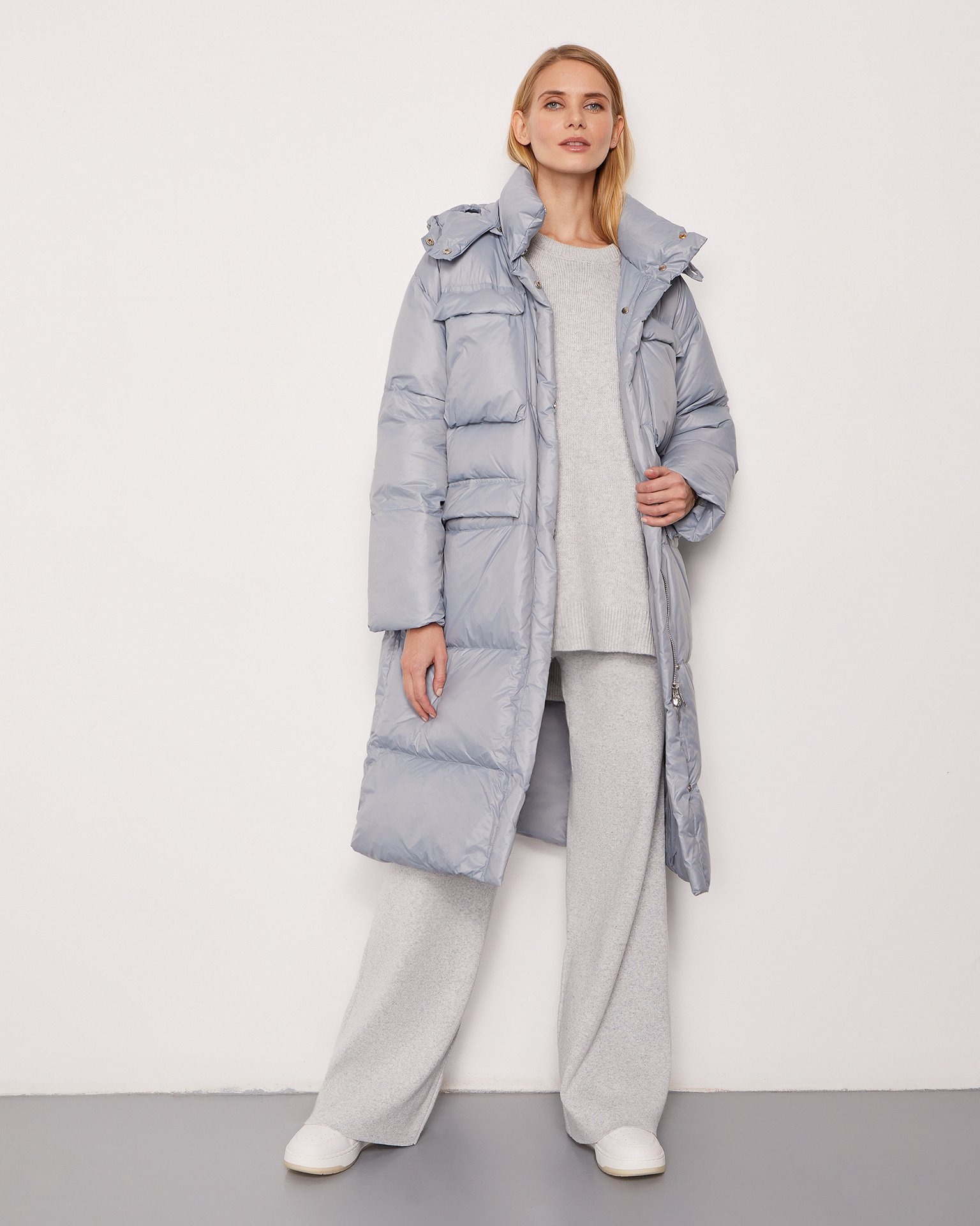 Long padded coat in blue