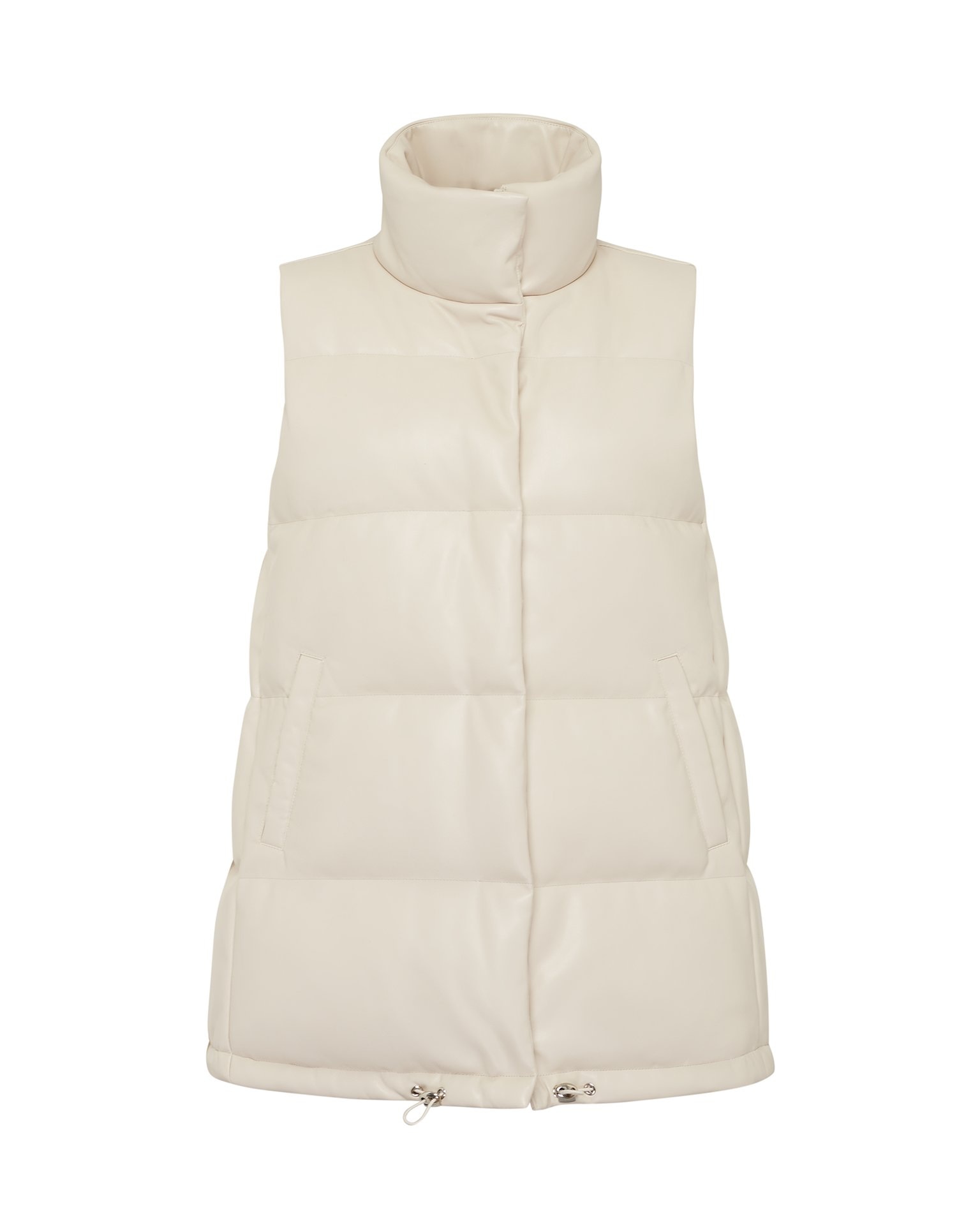 Quilted vest with a stand-up collar in cream