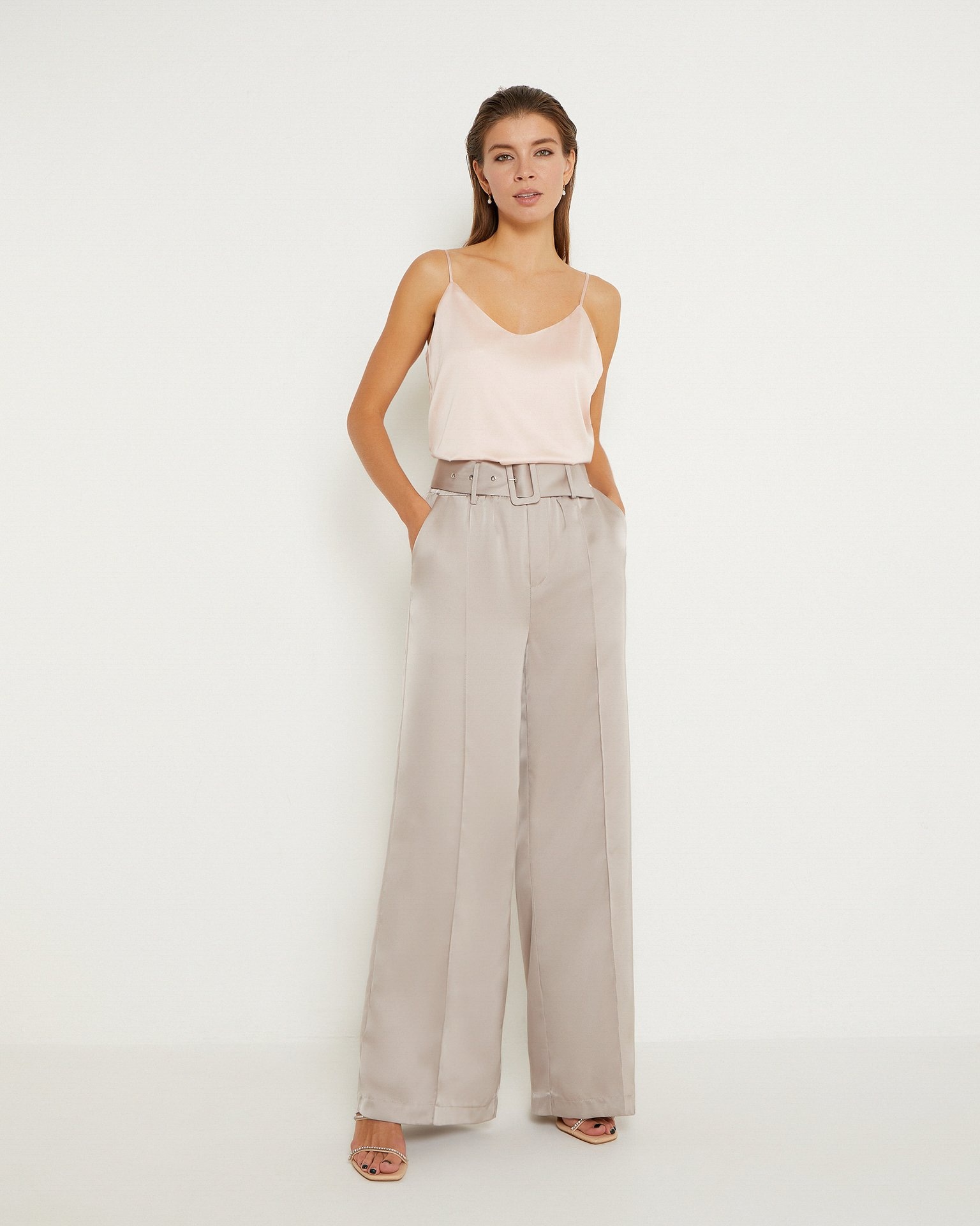 Wide-leg satin trousers