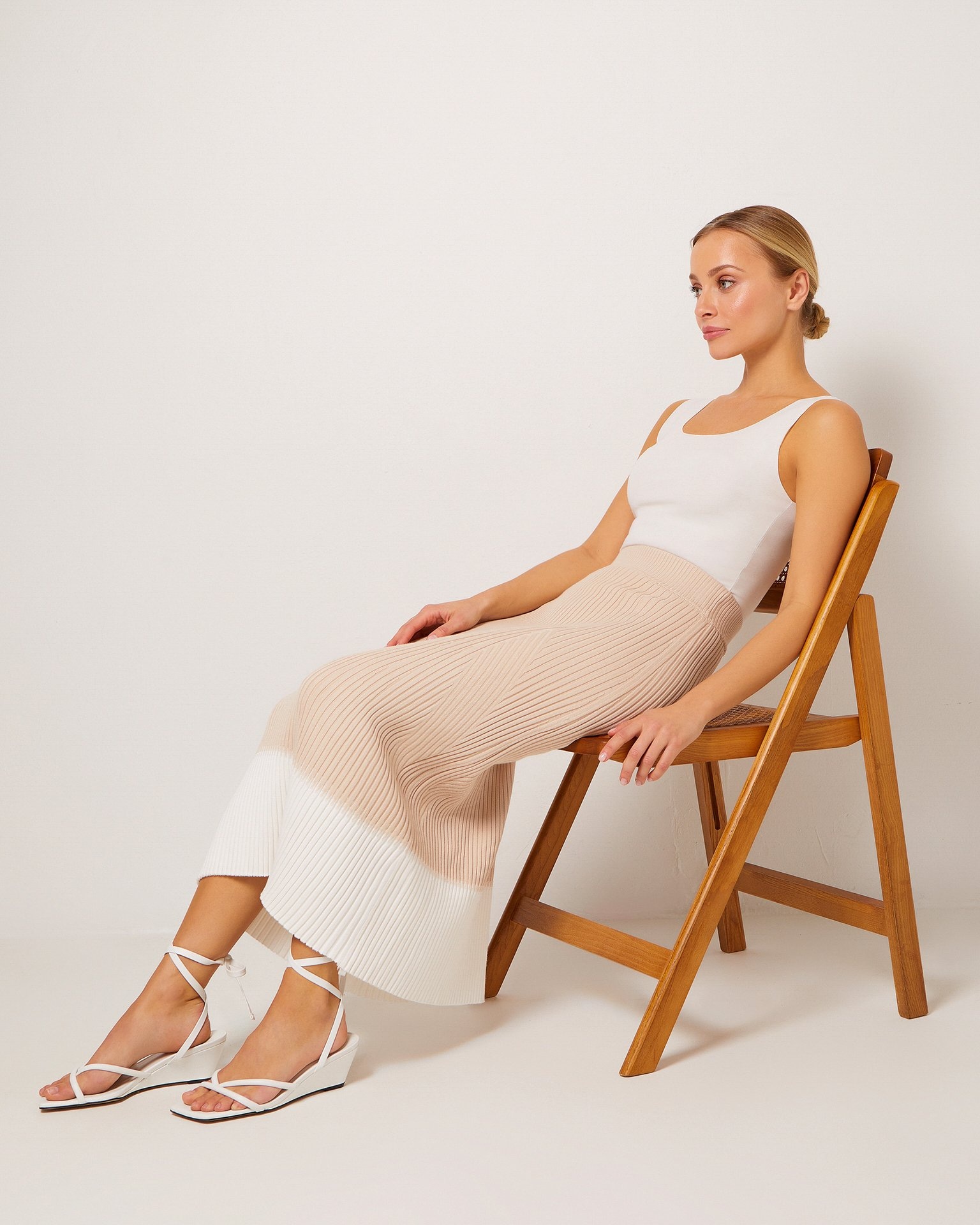 A two-tone midi skirt