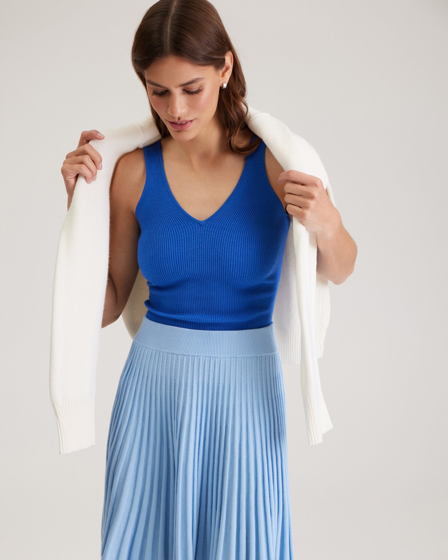 Blue top with V-neck