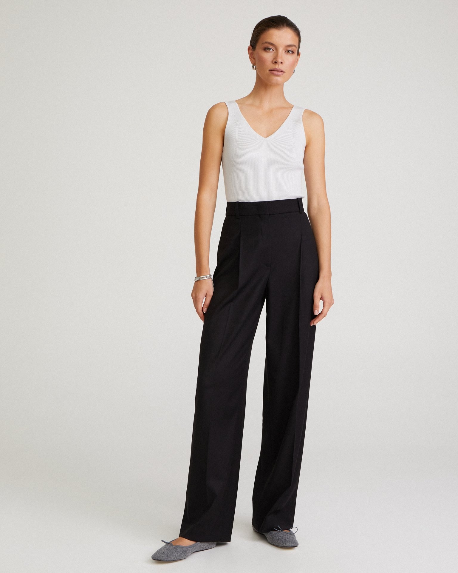Black straight-leg trousers