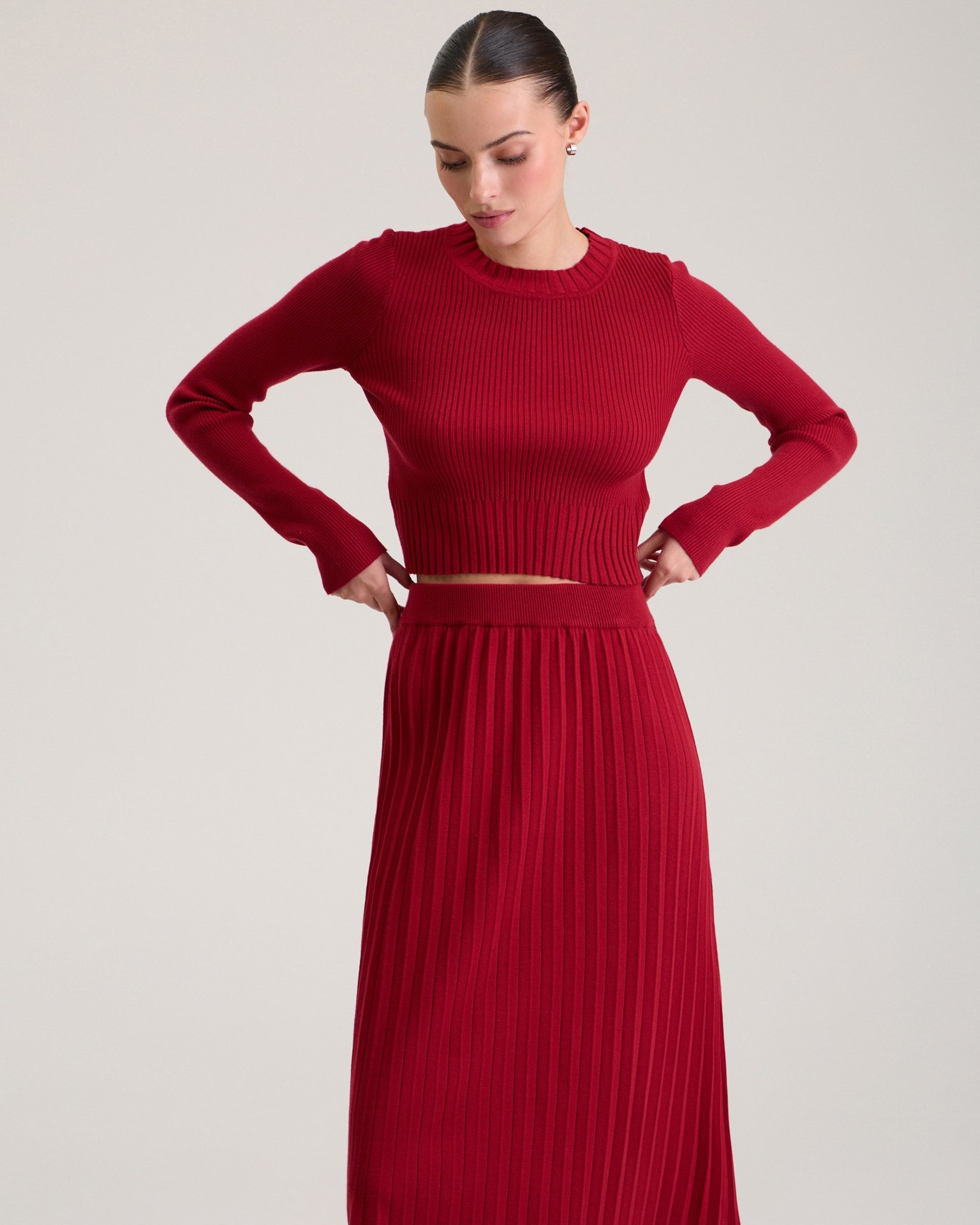 Red pleated skirt