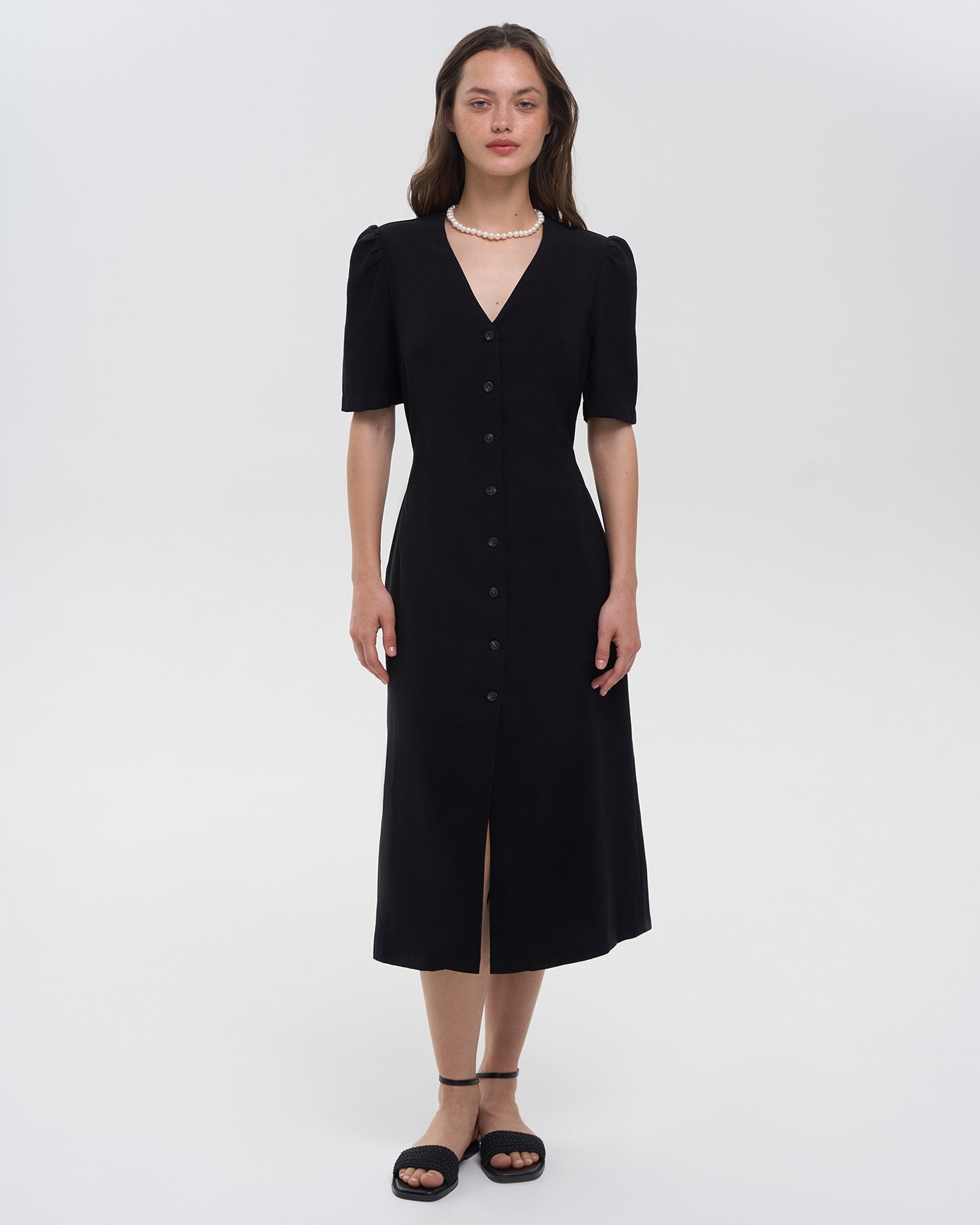 Black button-front dress