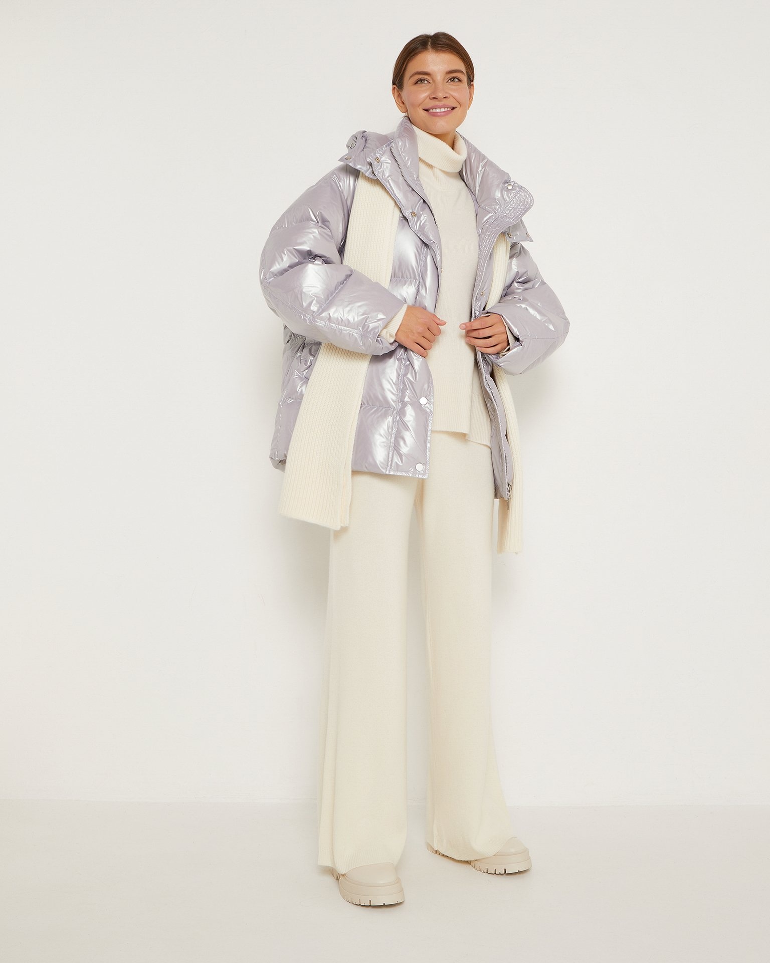 A short lilac down jacket