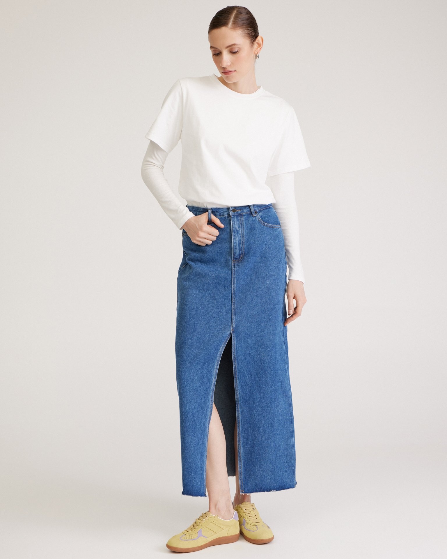 Denim skirt with a slit