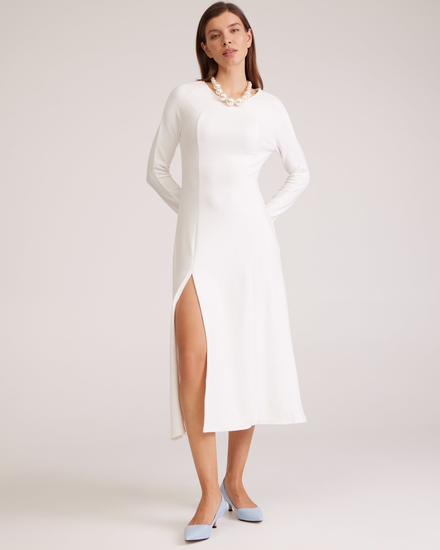 Cream dress with a slit