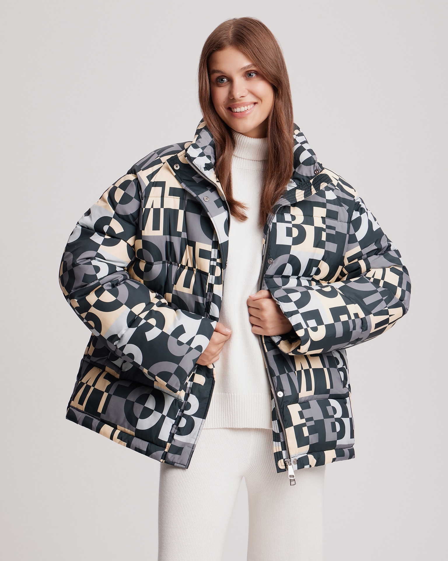 Down jacket with limited edition print