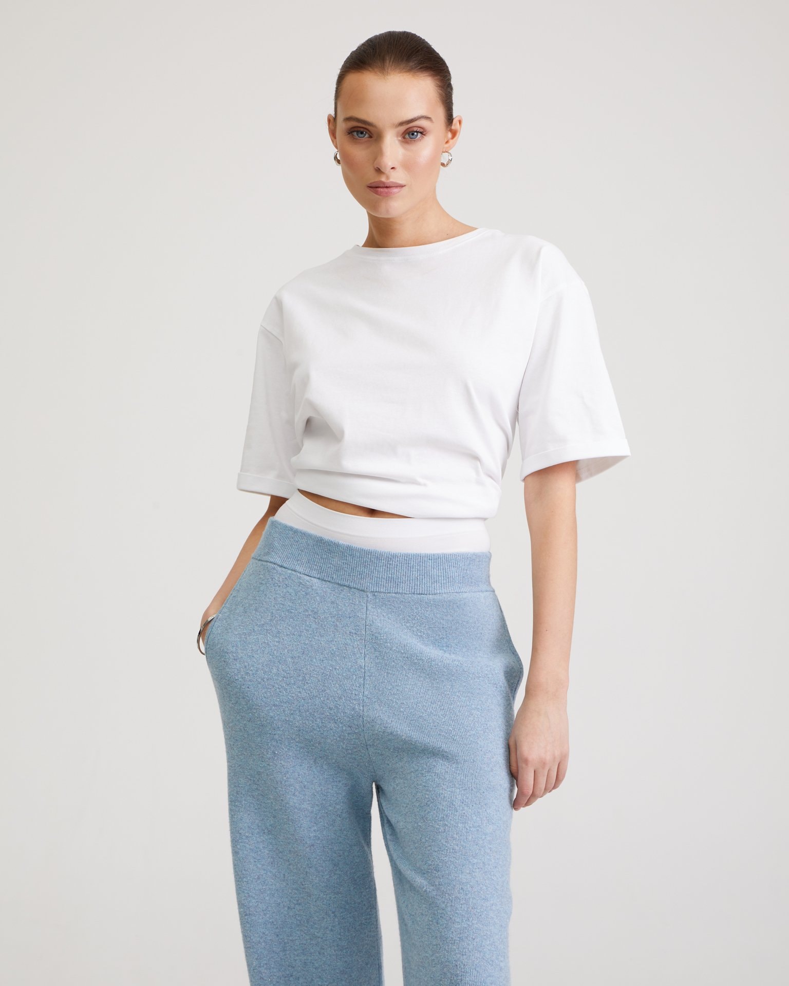 Blue knitted trousers, Sky Blue — photo 4