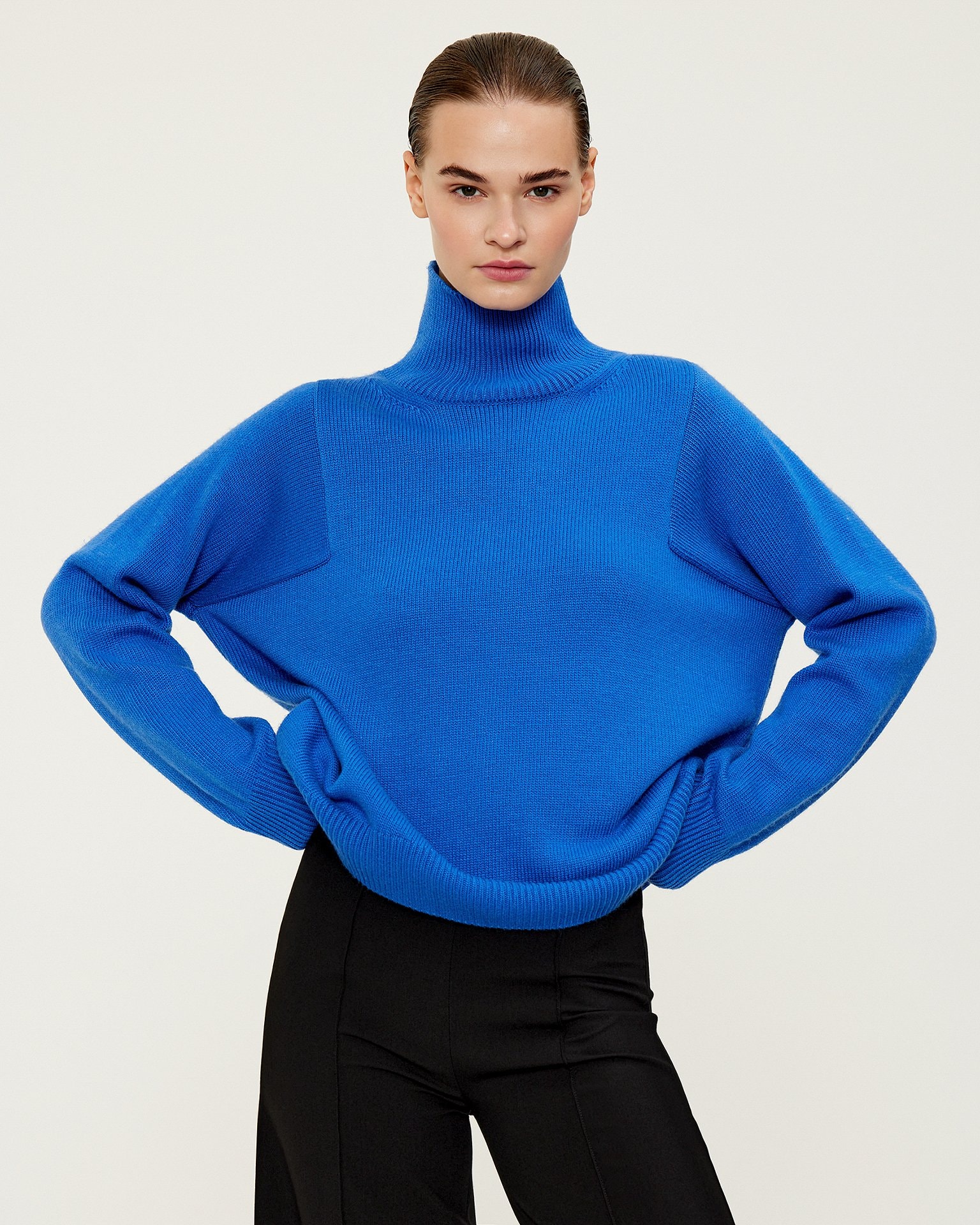 Blue Jumper with a High Collar, Blue