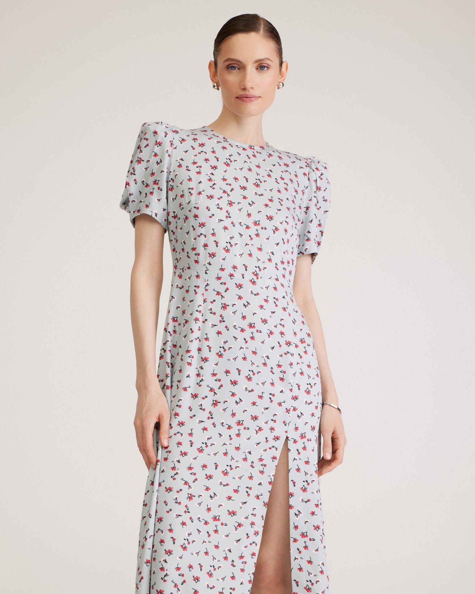 Floral Dress with Slit, Blue — photo 4