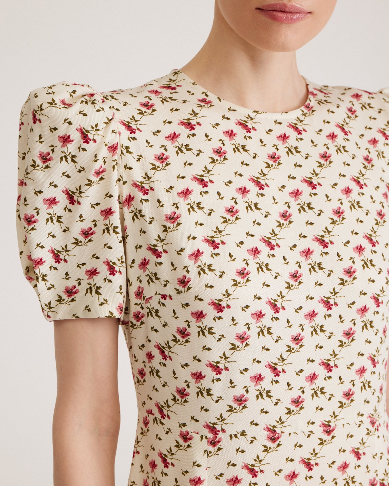Dress with Floral Print, Cream — photo 7