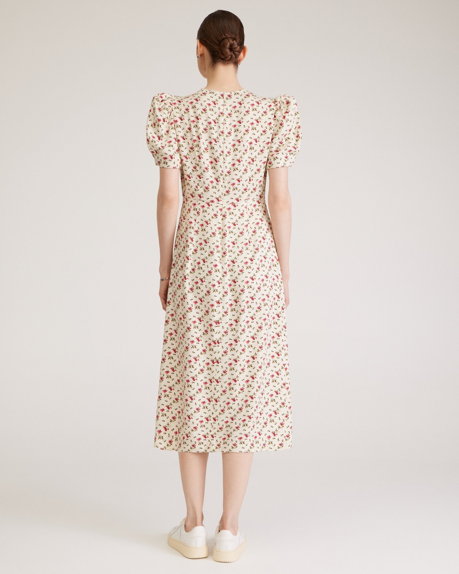 Dress with Floral Print, Cream — photo 3