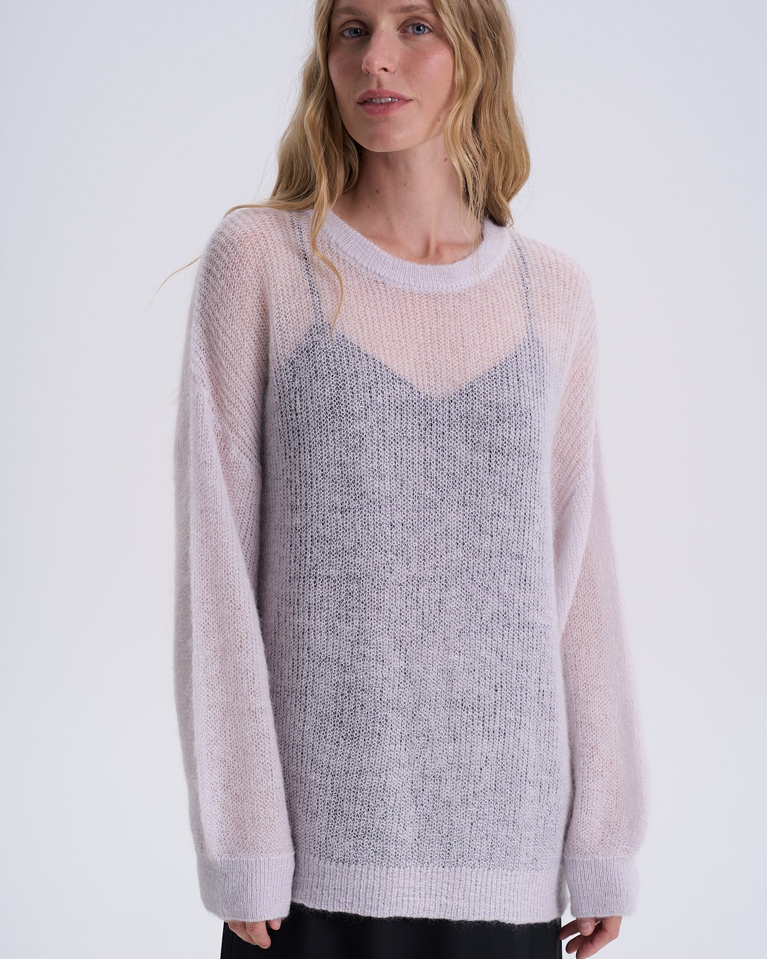 Semi-Sheer Oversized Sweater, Grey — photo 7