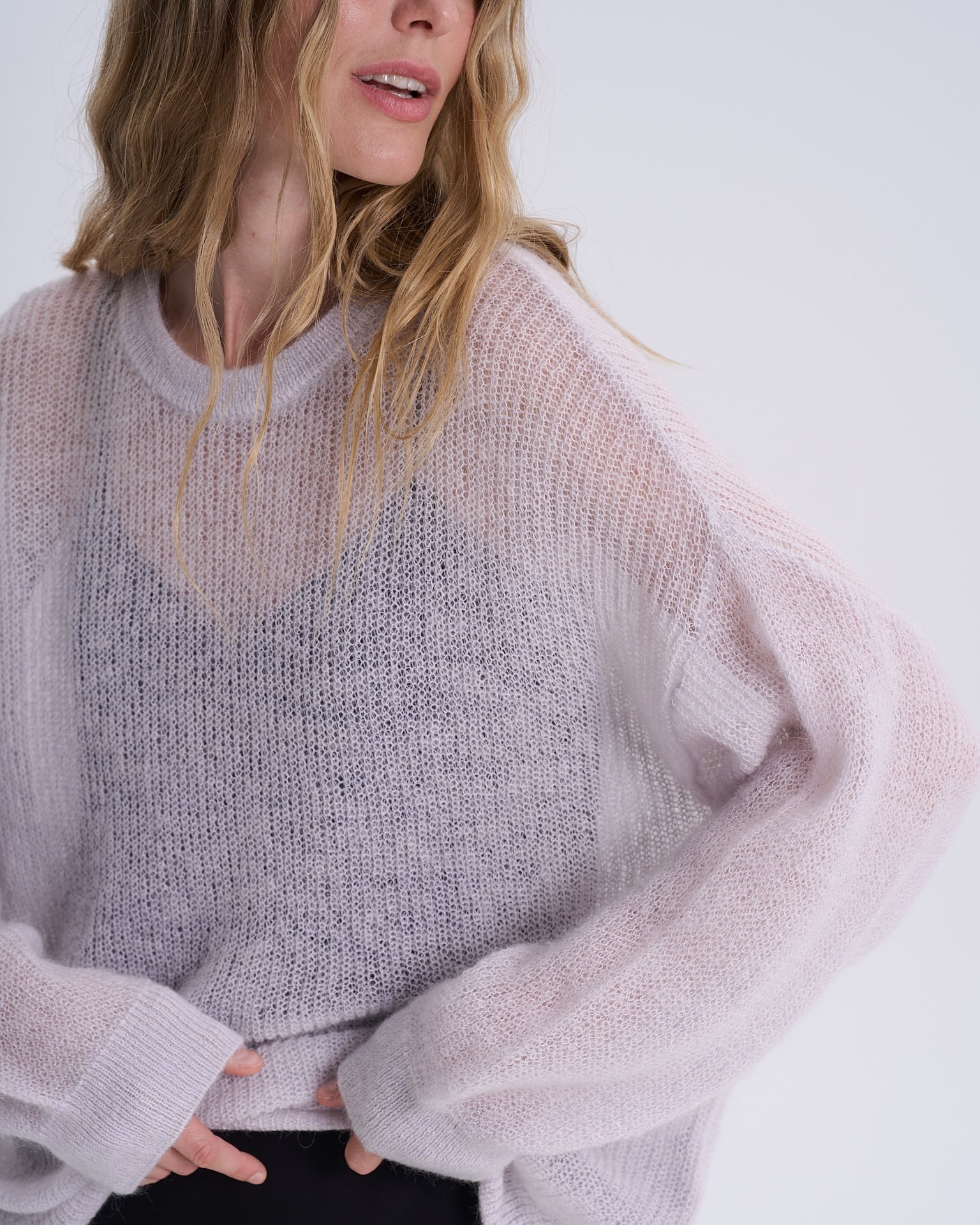 Semi-Sheer Oversized Sweater, Grey — photo 2