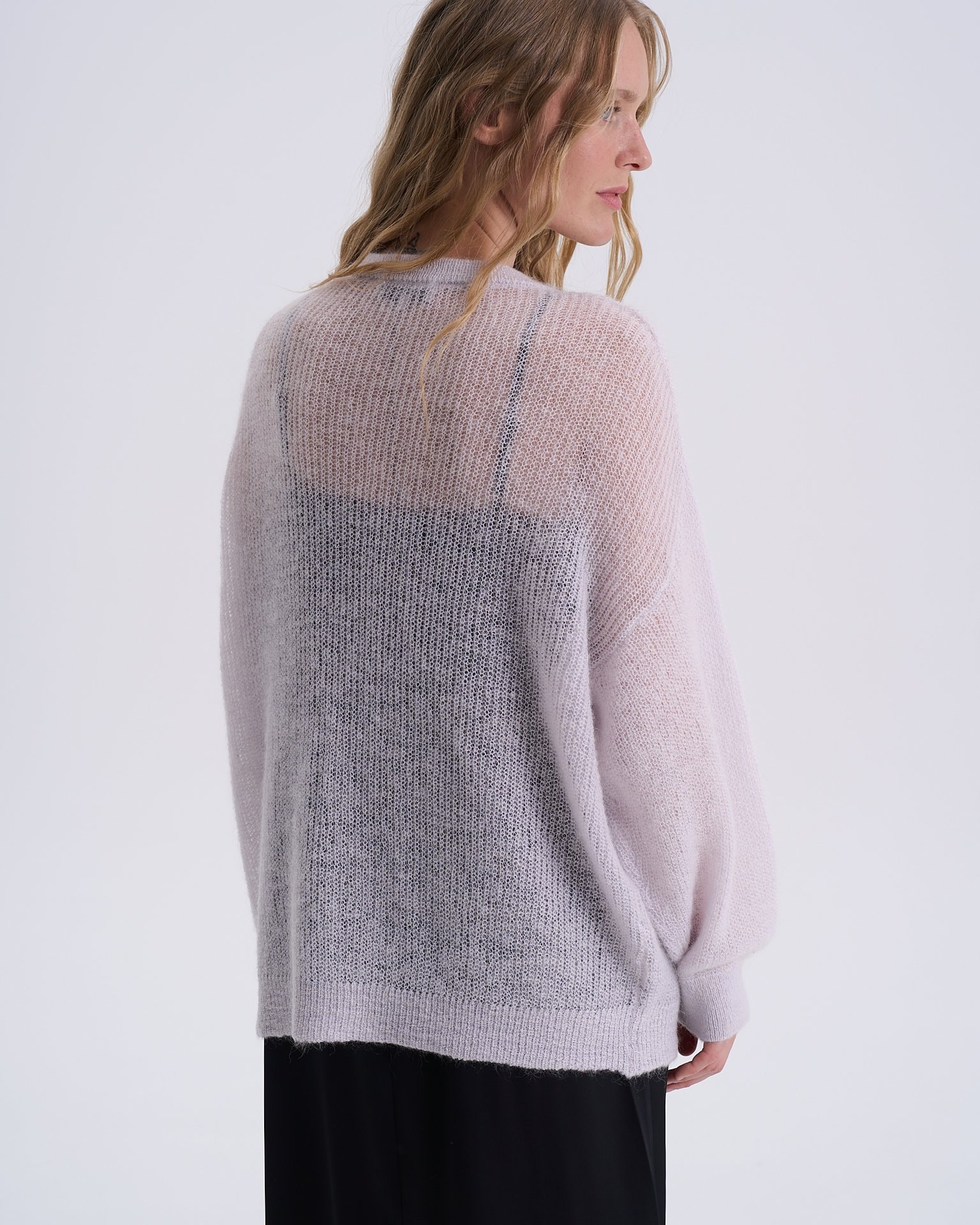 Semi-Sheer Oversized Sweater, Grey — photo 4