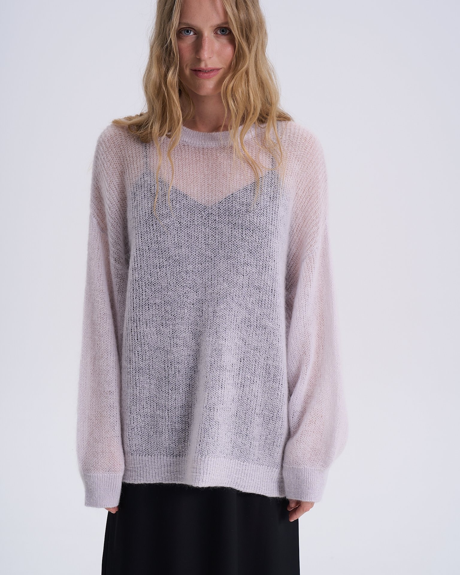 Semi-Sheer Oversized Sweater, Grey — photo 3