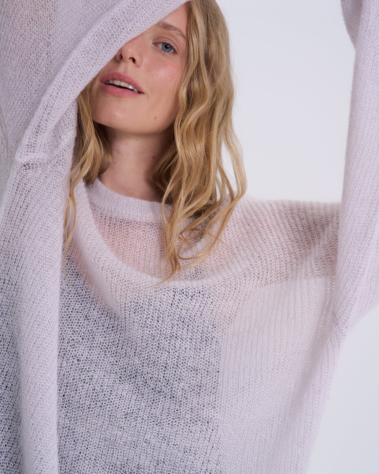 Semi-Sheer Oversized Sweater, Grey — photo 9