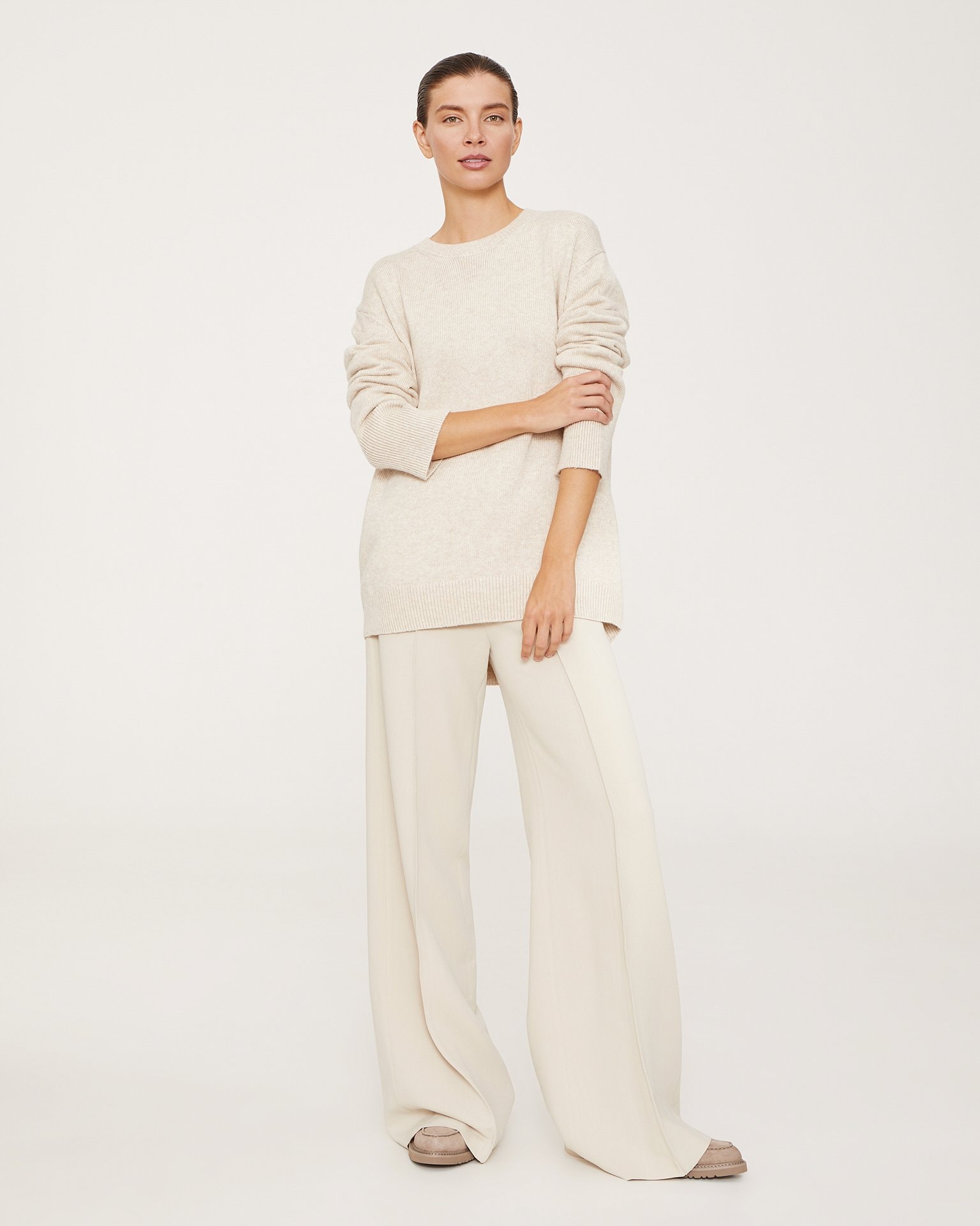 High-Waisted Trousers, Beige