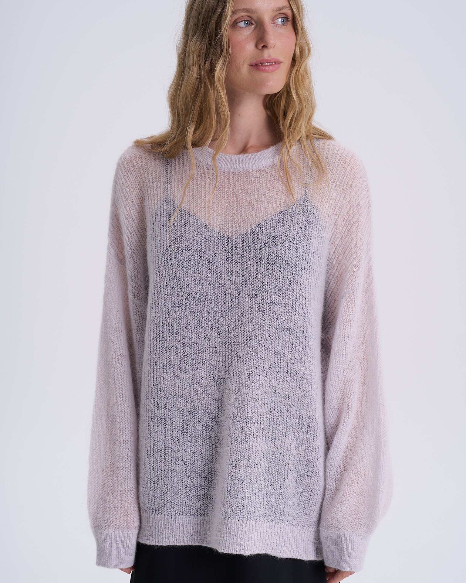 Semi-Sheer Oversized Sweater, Grey — photo 8