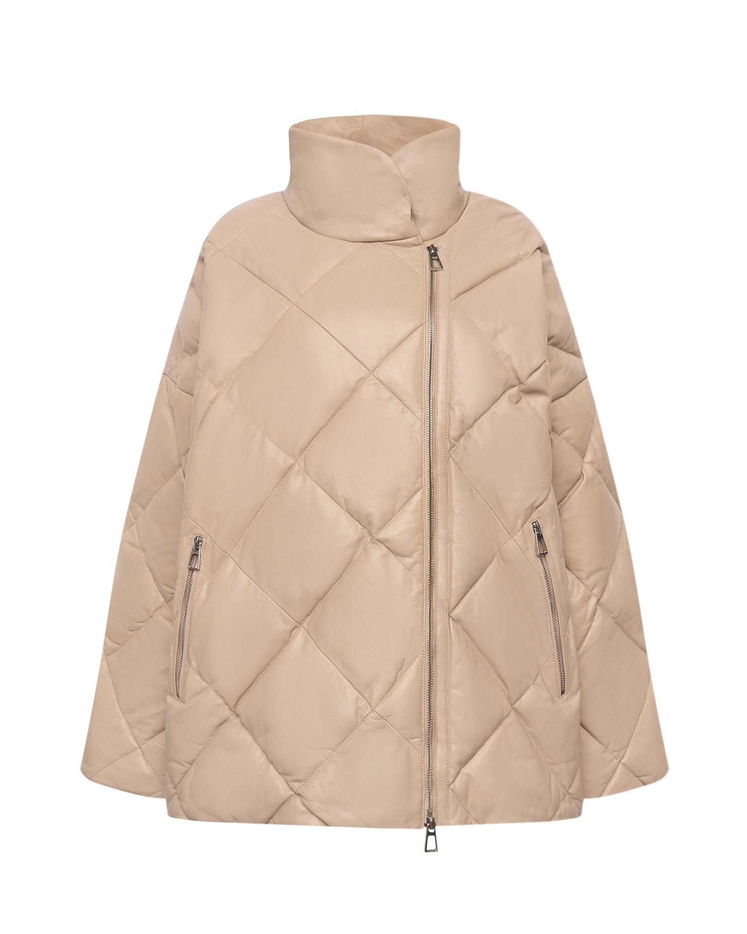Quilted jacket made from genuine leather, Beige