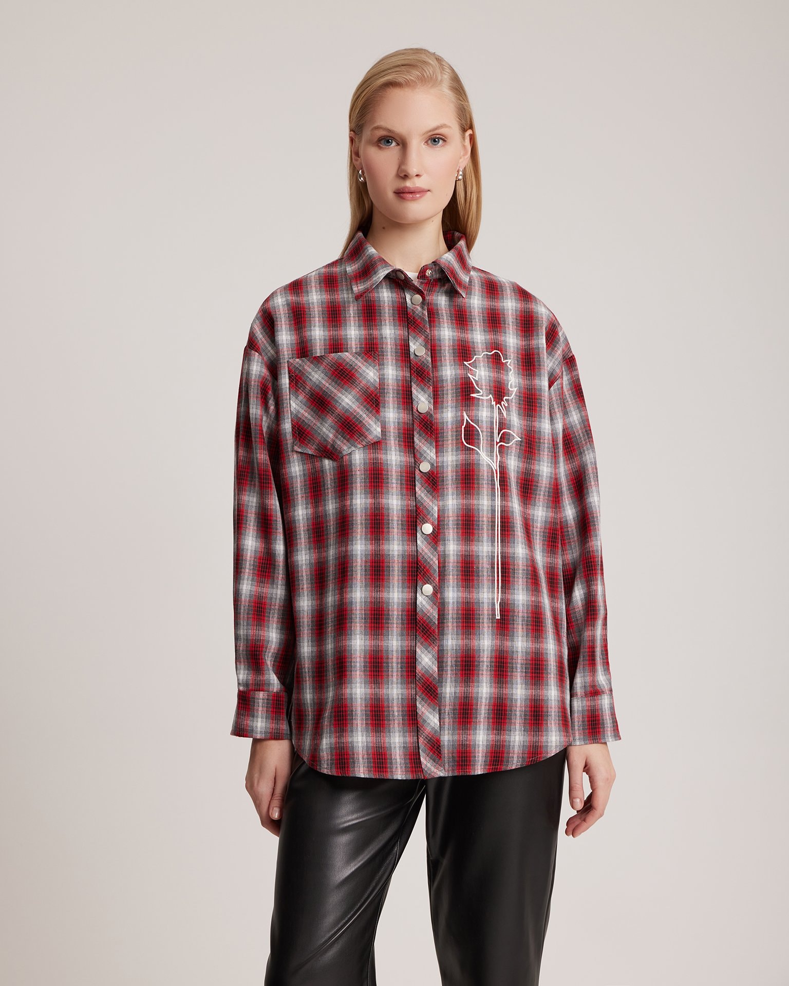 Shirt with designer 'Rose' embroidery, Red — photo 4