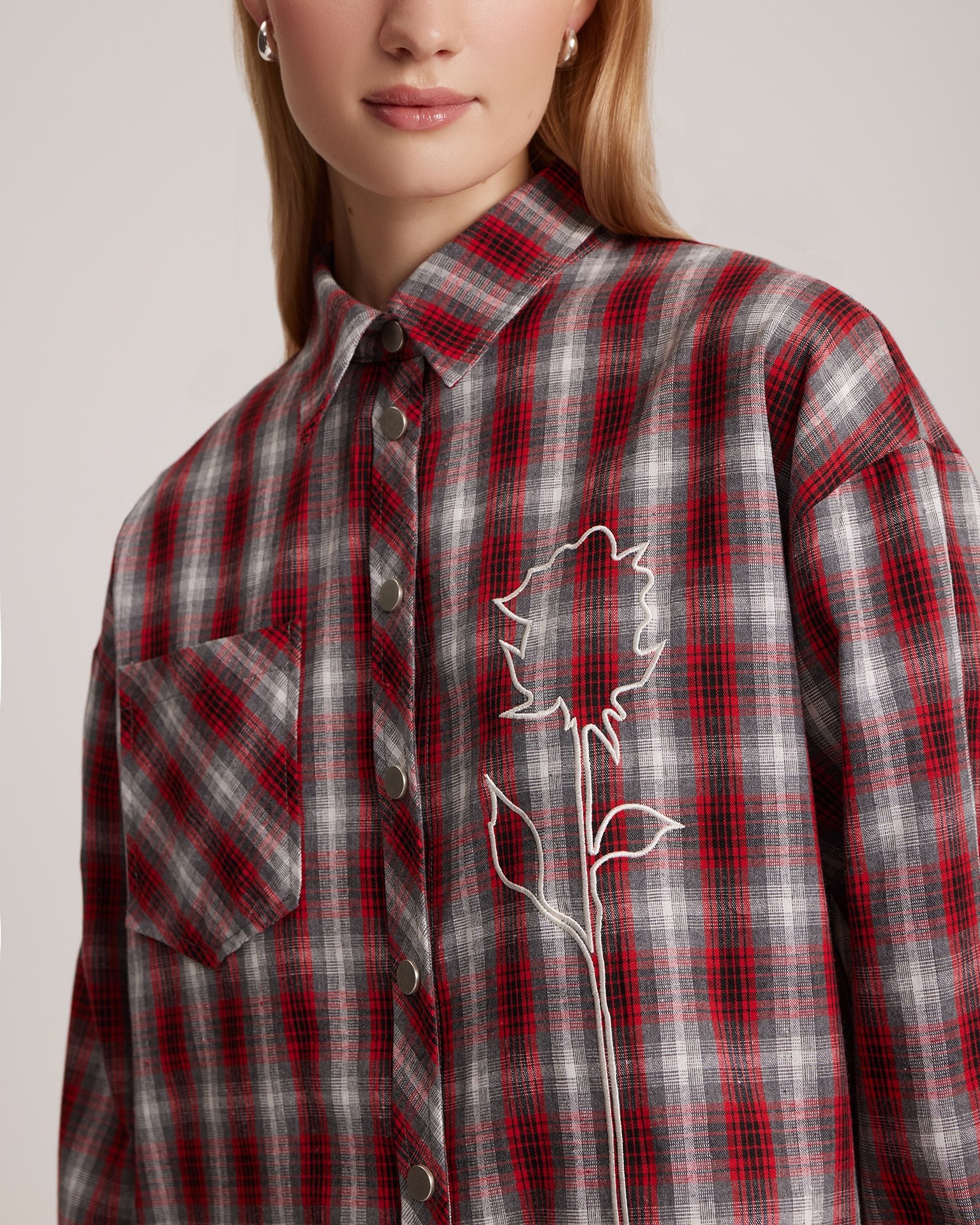 Shirt with designer 'Rose' embroidery, Red — photo 7