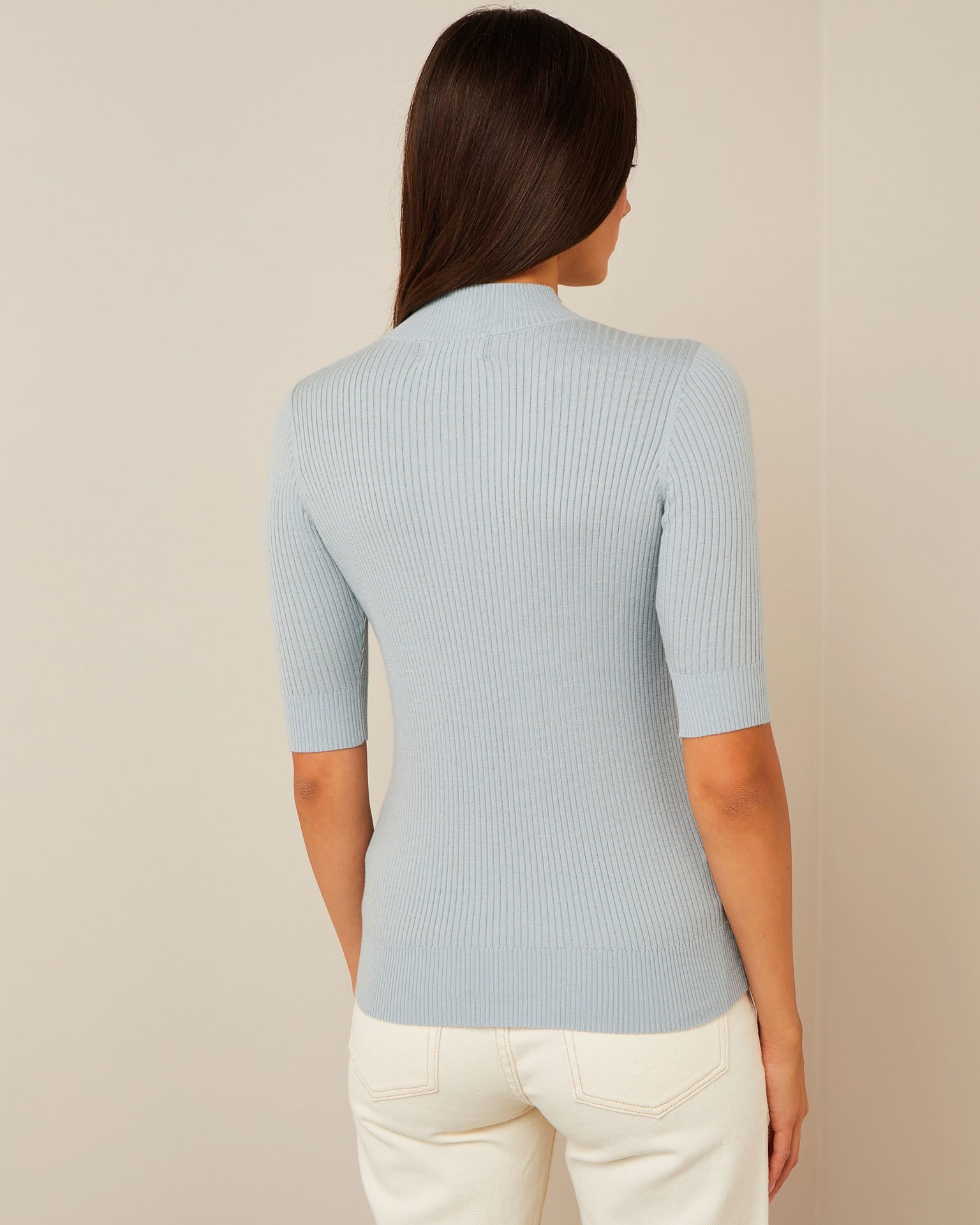 Ribbed turtleneck with short sleeves, Grey-Blue — photo 3