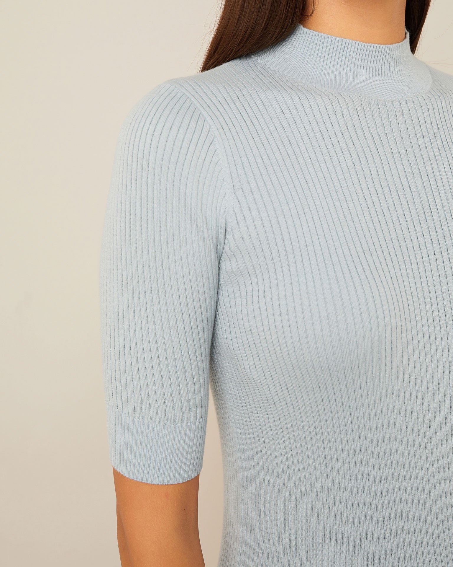 Ribbed turtleneck with short sleeves, Grey-Blue — photo 5