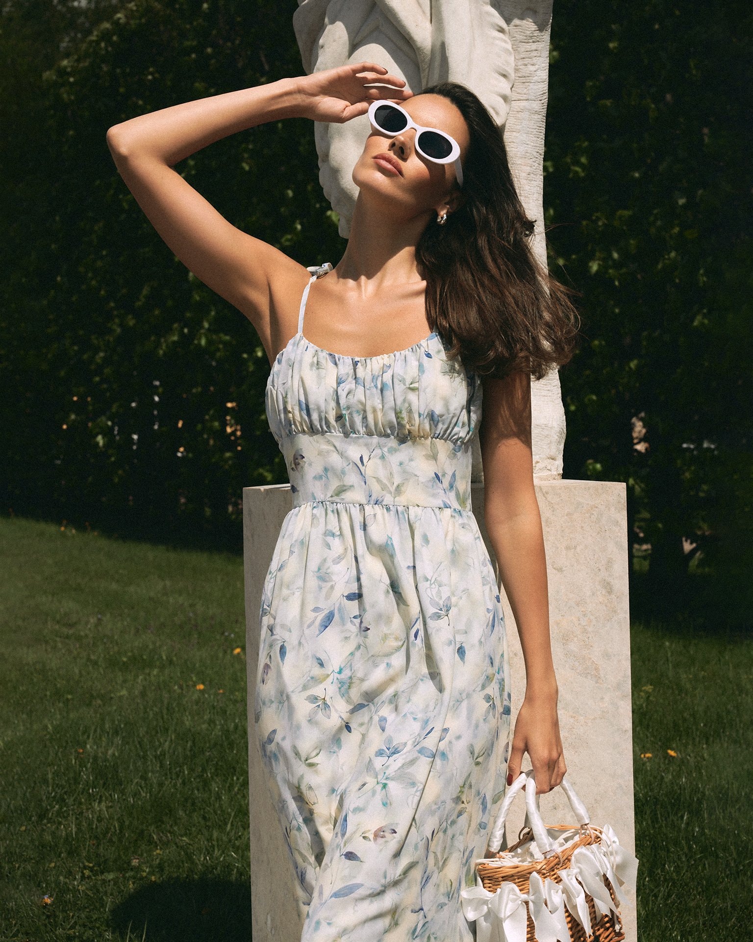 Dress with a watercolour floral print, Blue
