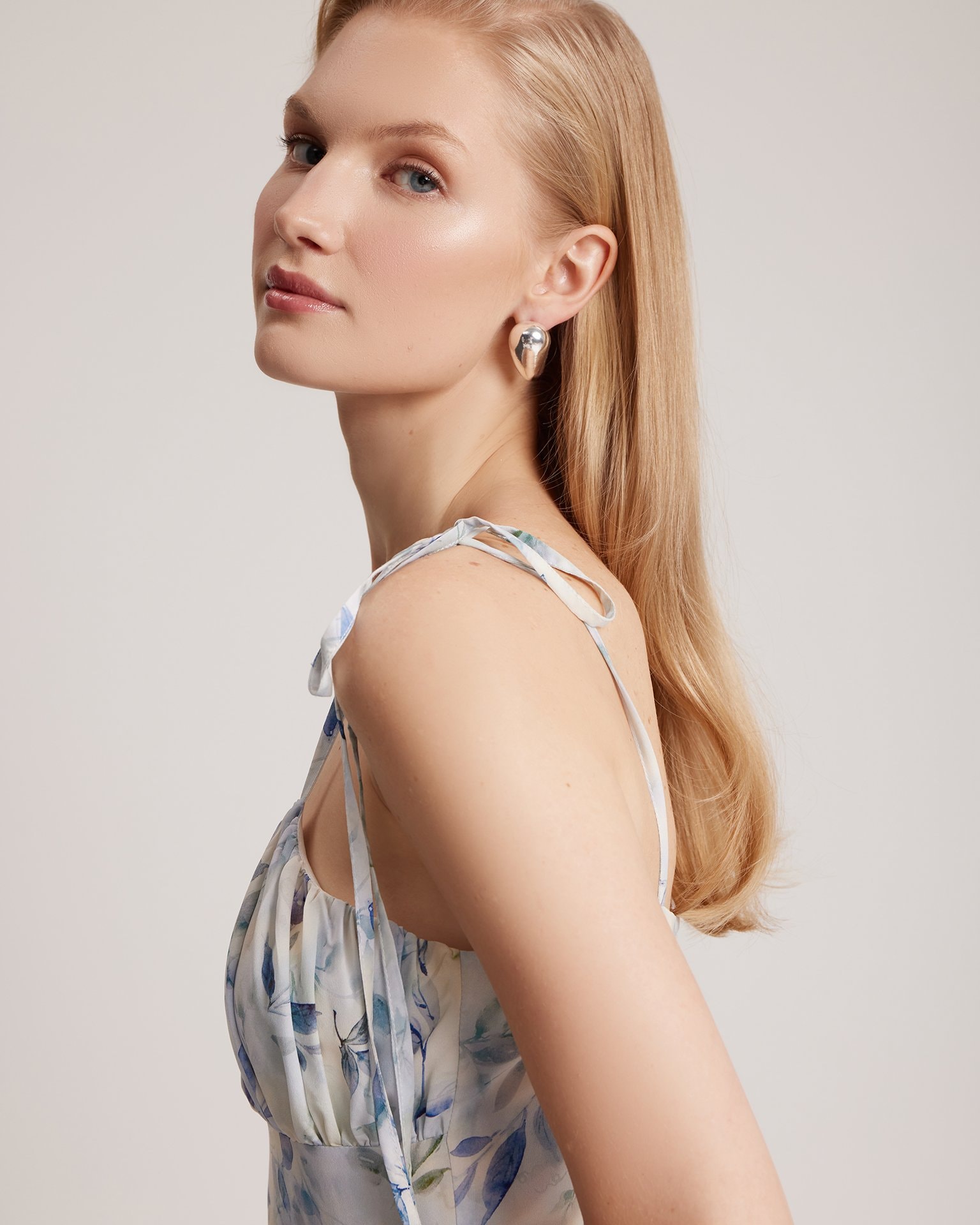 Dress with a watercolour floral print, Blue — photo 8