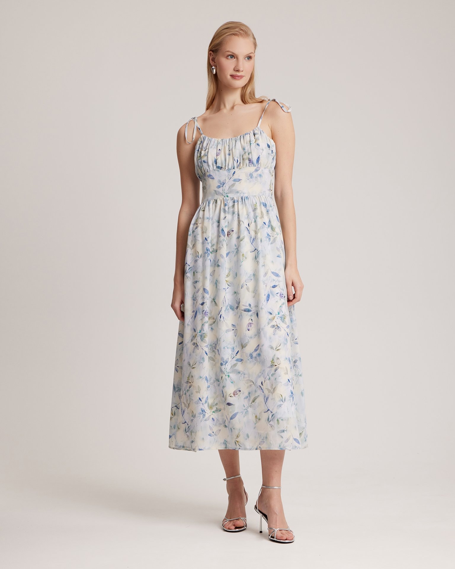 Dress with a watercolour floral print, Blue — photo 5