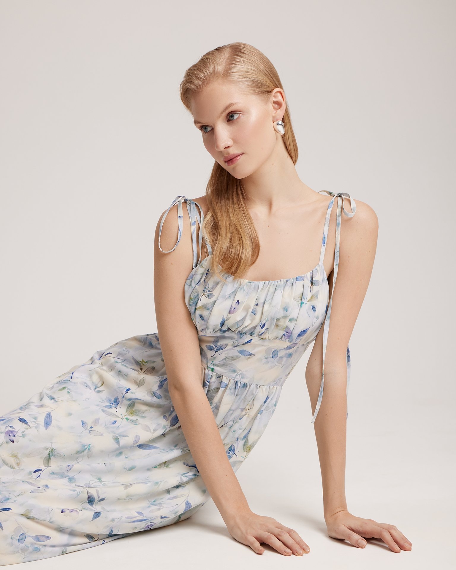 Dress with a watercolour floral print, Blue — photo 4