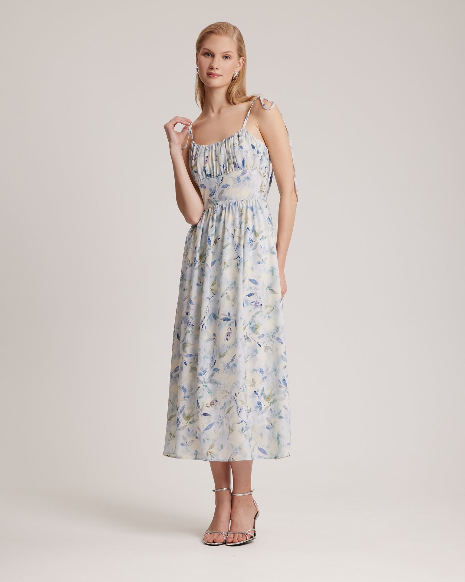 Dress with a watercolour floral print, Blue — photo 3