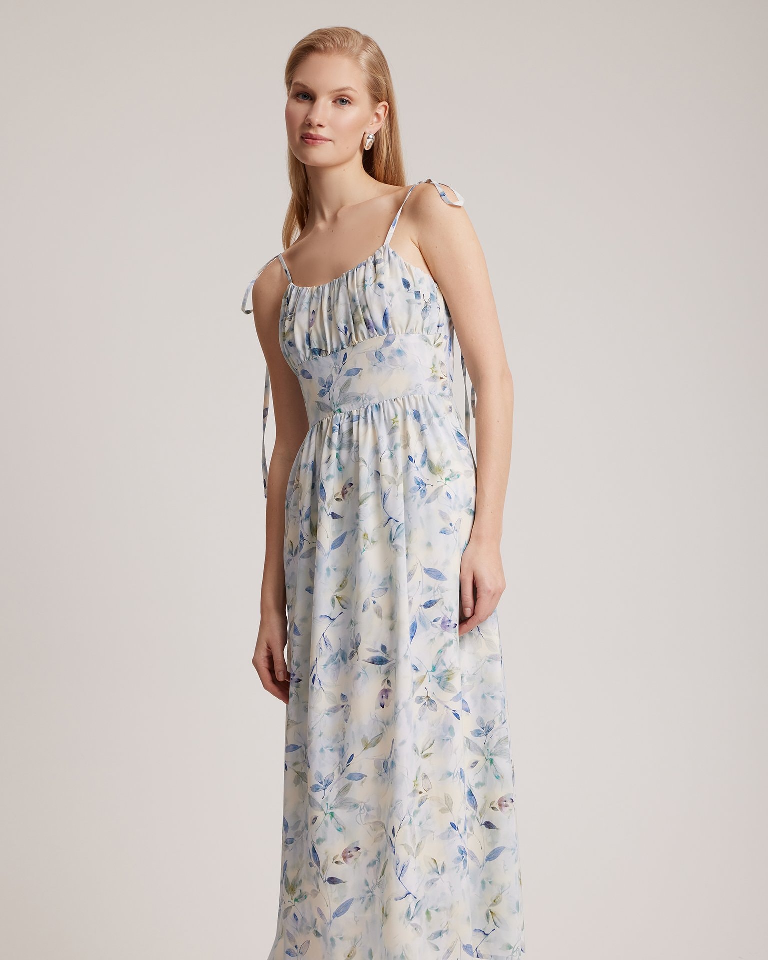 Dress with a watercolour floral print, Blue — photo 7