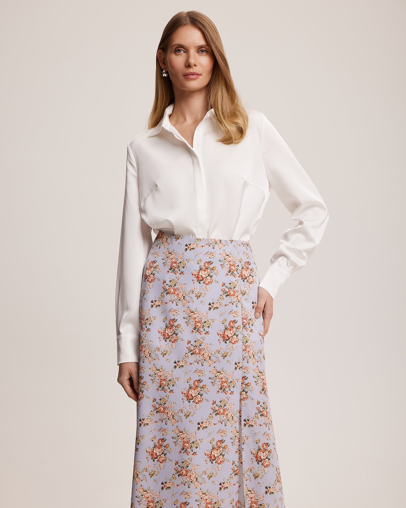 Skirt with floral print, Grey-Blue — photo 2