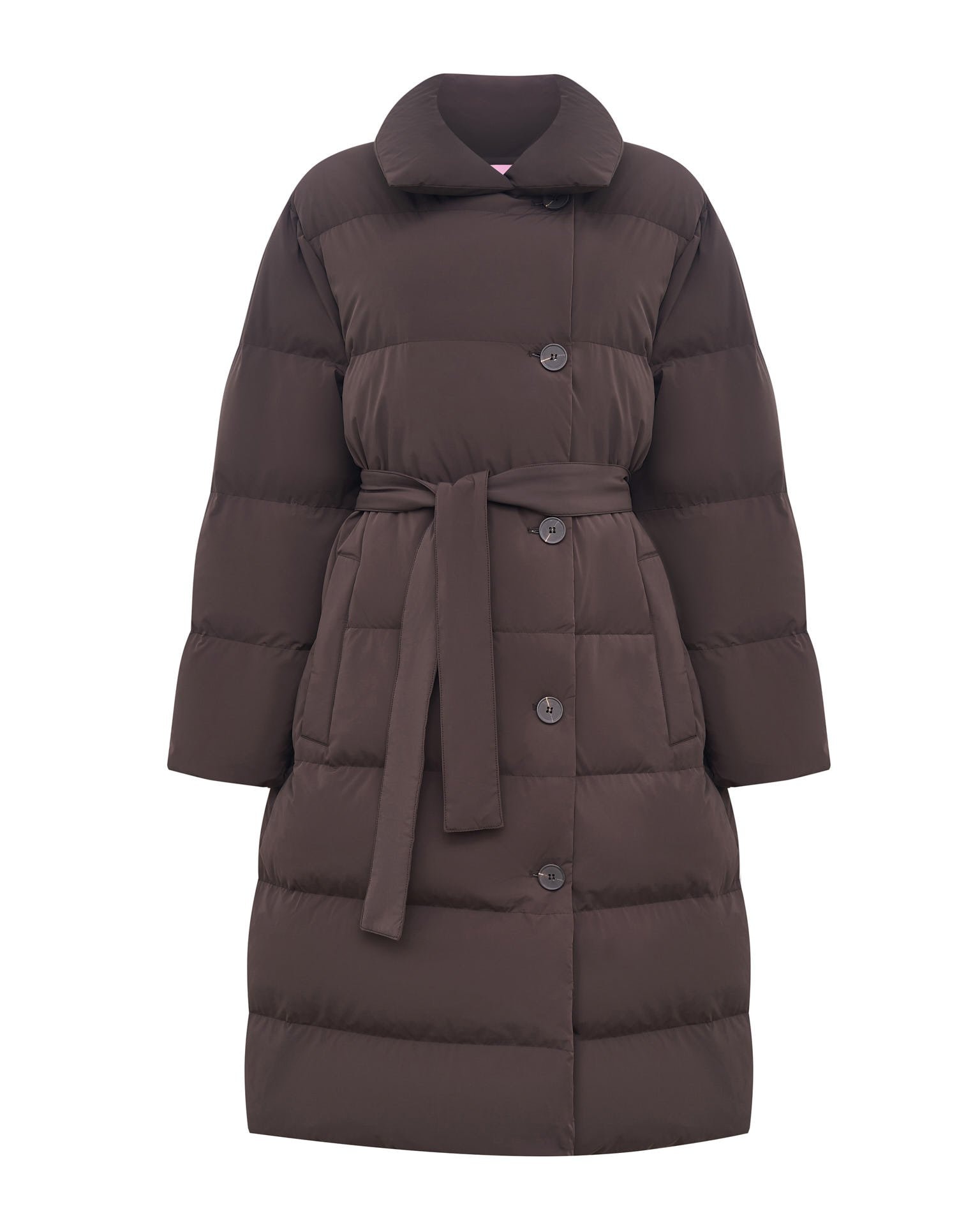Chocolate brown belted puffer coat, Brown — photo 11