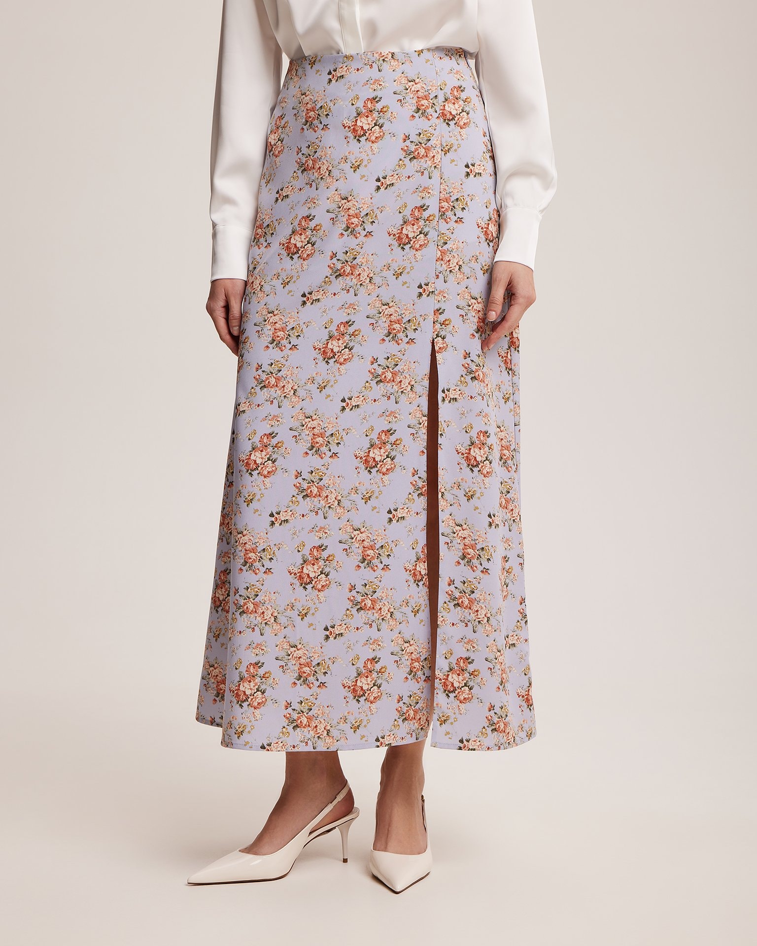 Skirt with floral print, Grey-Blue — photo 4