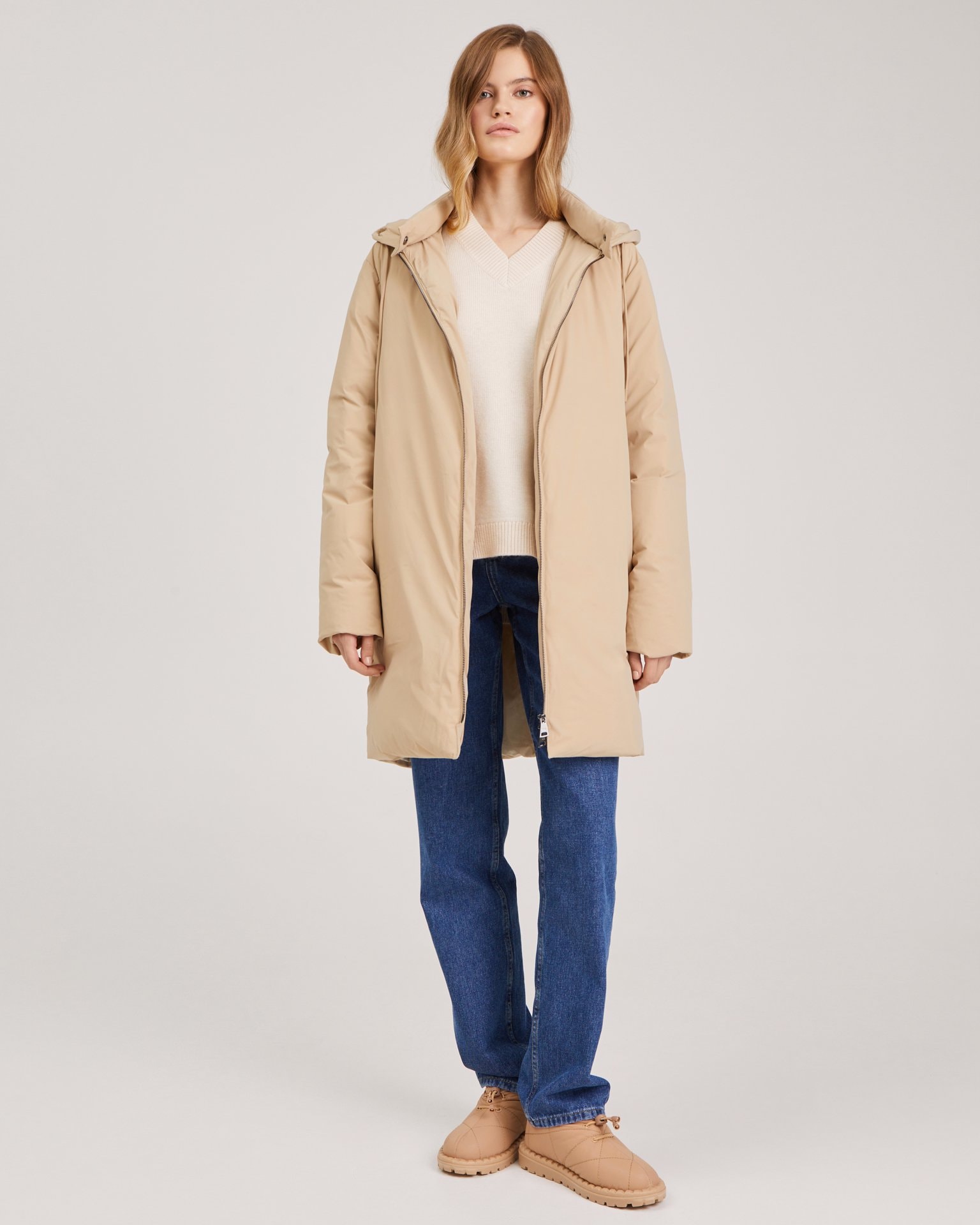 Down jacket with natural insulation, Beige — photo 2