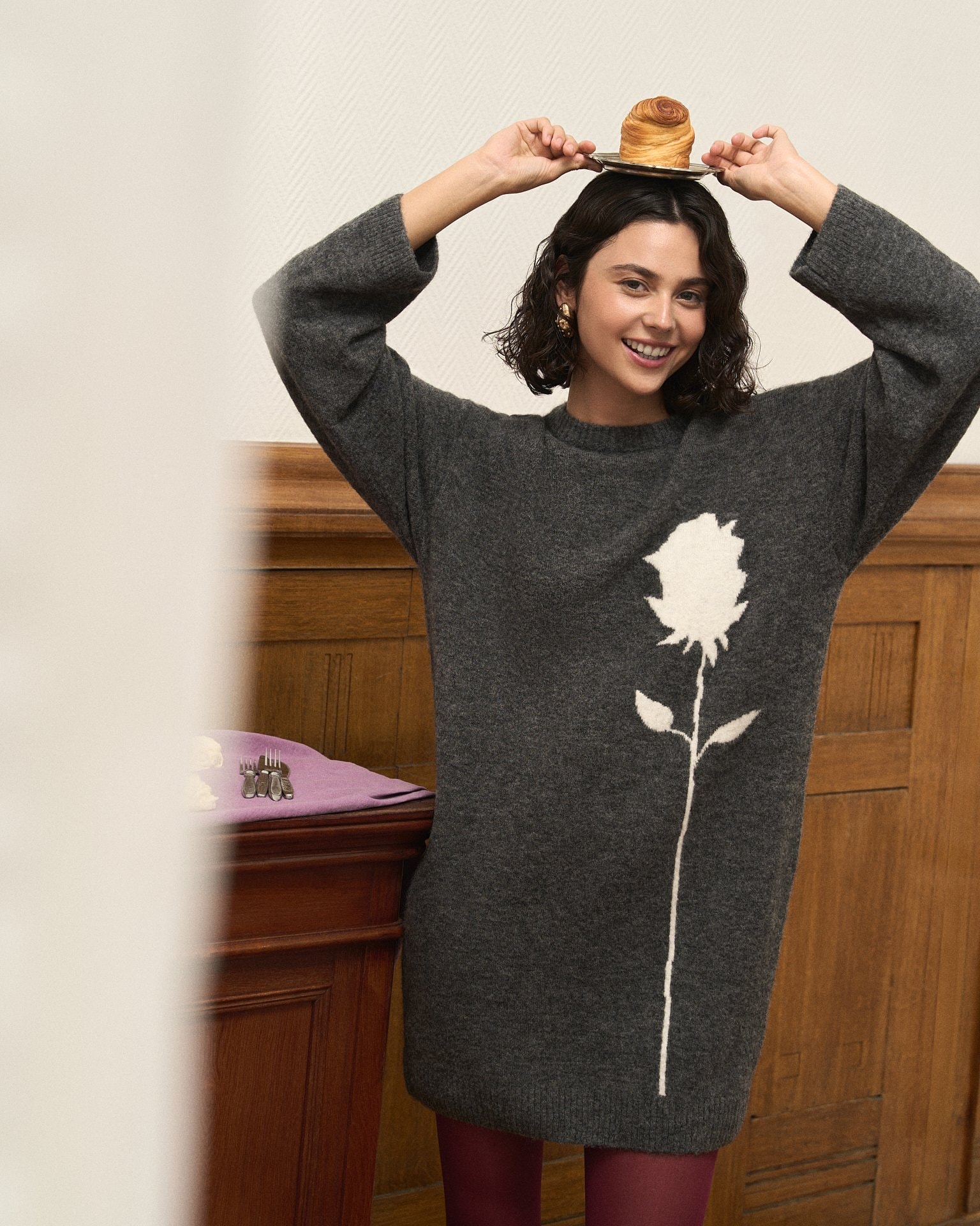 Loose-fit wool dress, Dark Grey