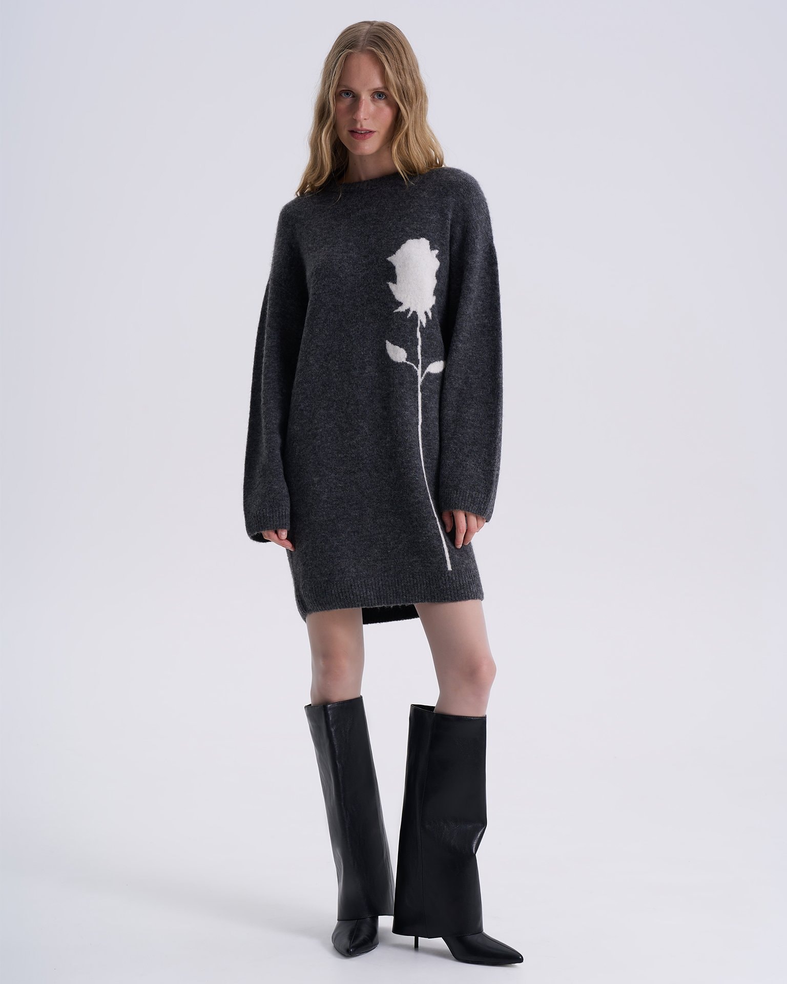 Loose-fit wool dress, Dark Grey — photo 4