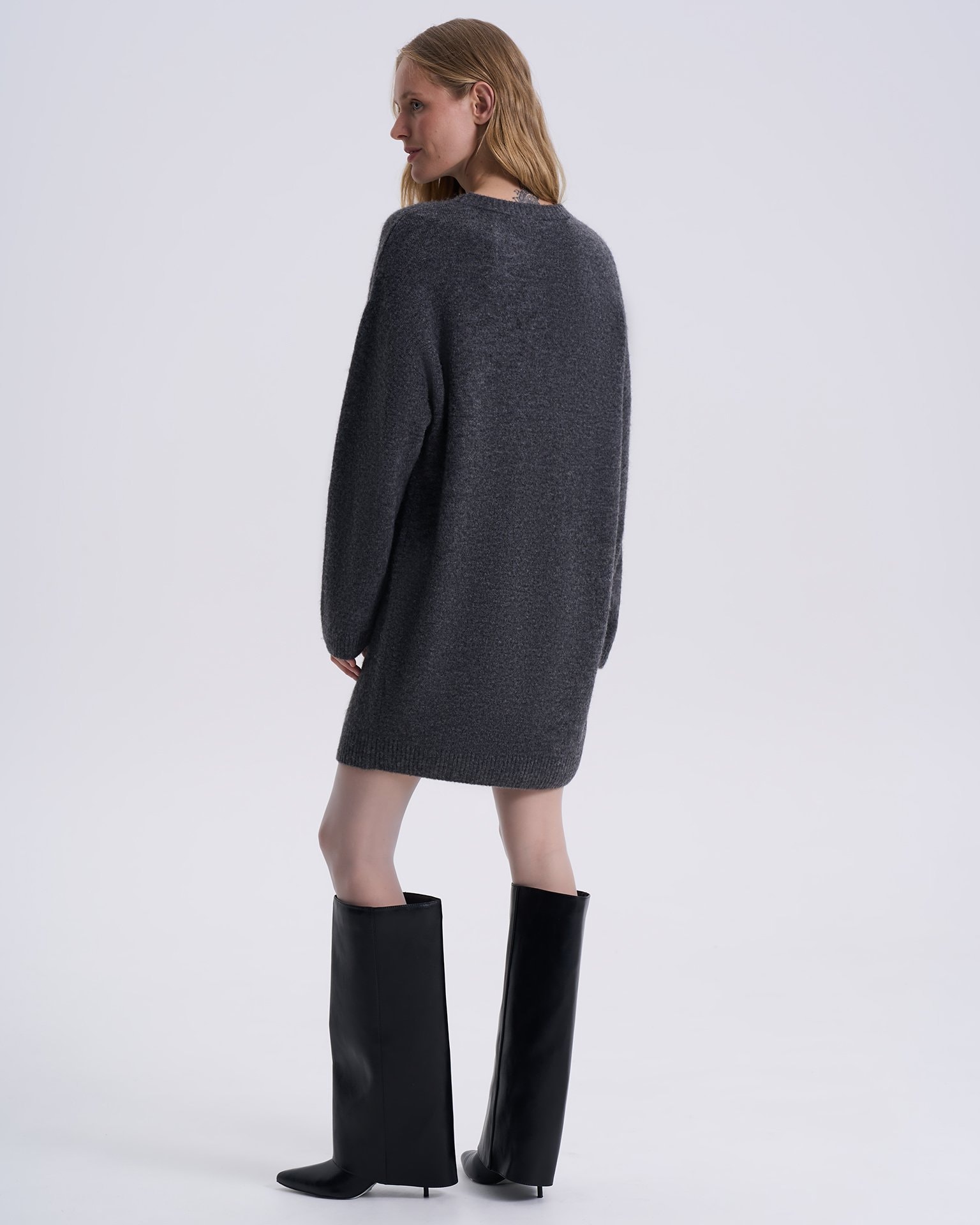 Loose-fit wool dress, Dark Grey — photo 6