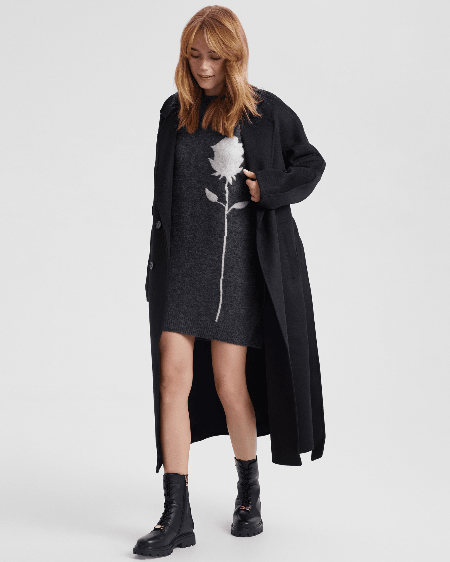 Loose-fit wool dress, Dark Grey — photo 3