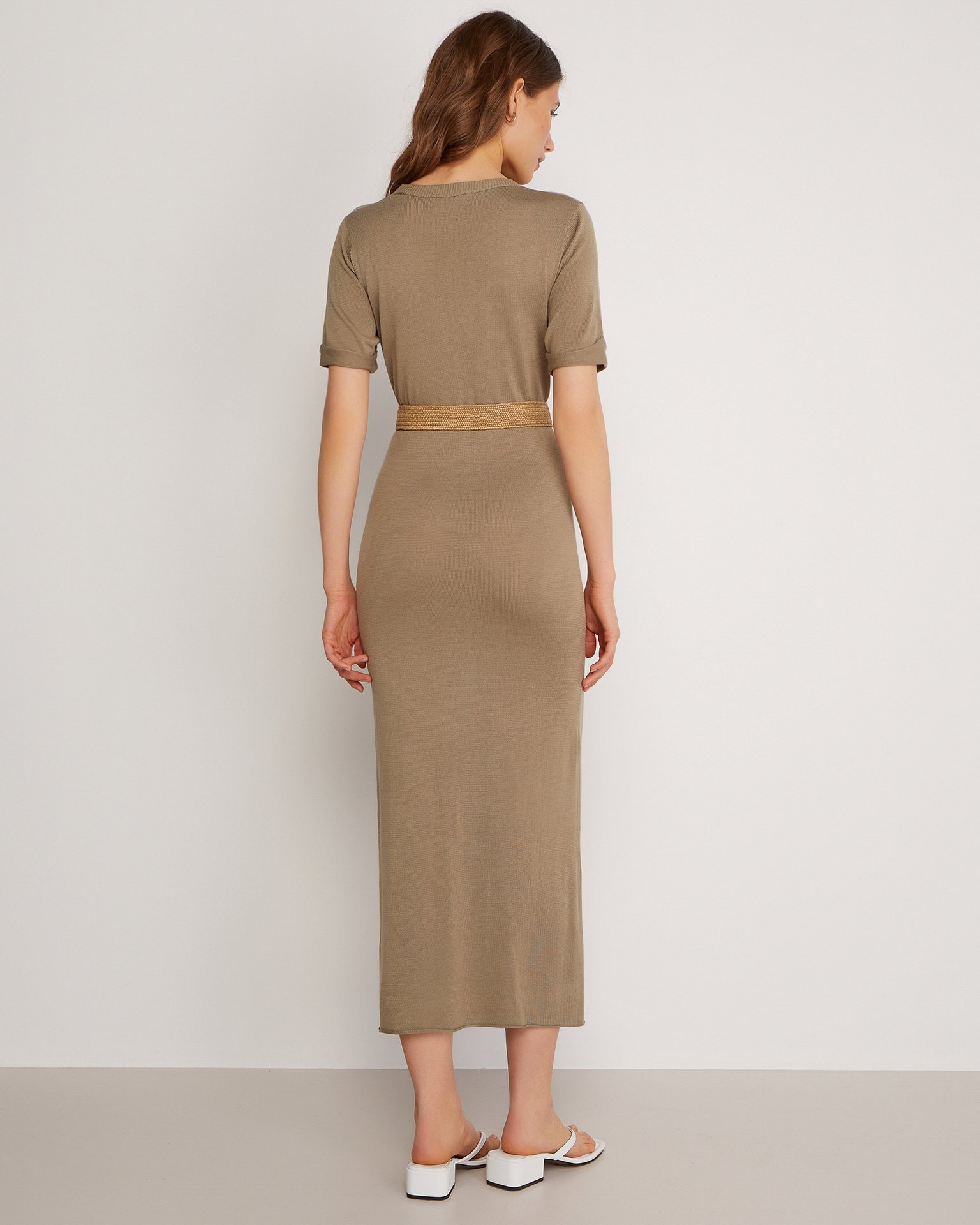 Dress with Belt, Khaki — photo 3