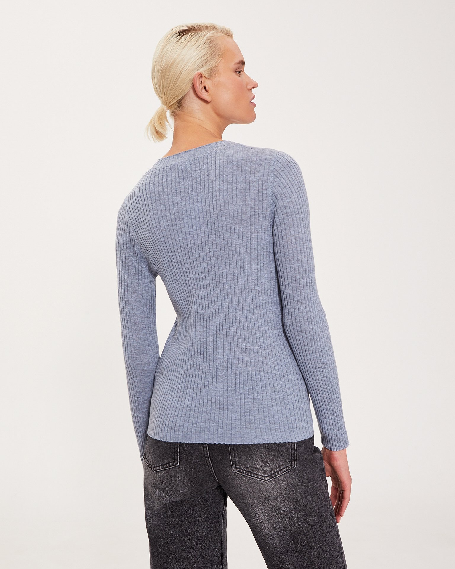 Turtleneck with a shaped neckline, Grey-Blue — photo 3