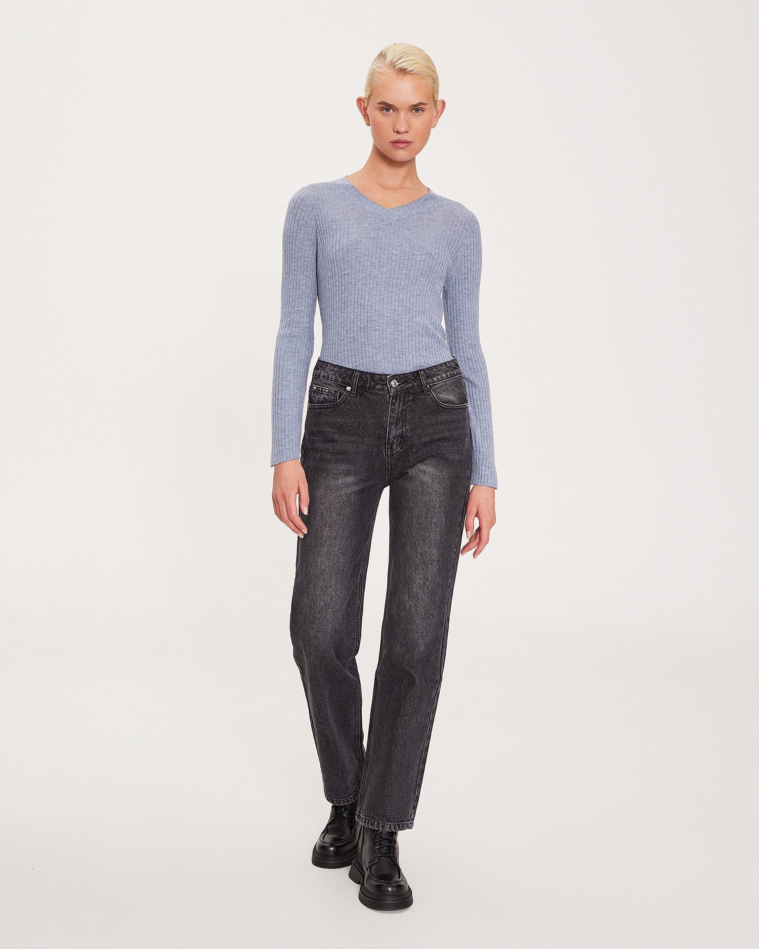 Turtleneck with a shaped neckline, Grey-Blue — photo 2